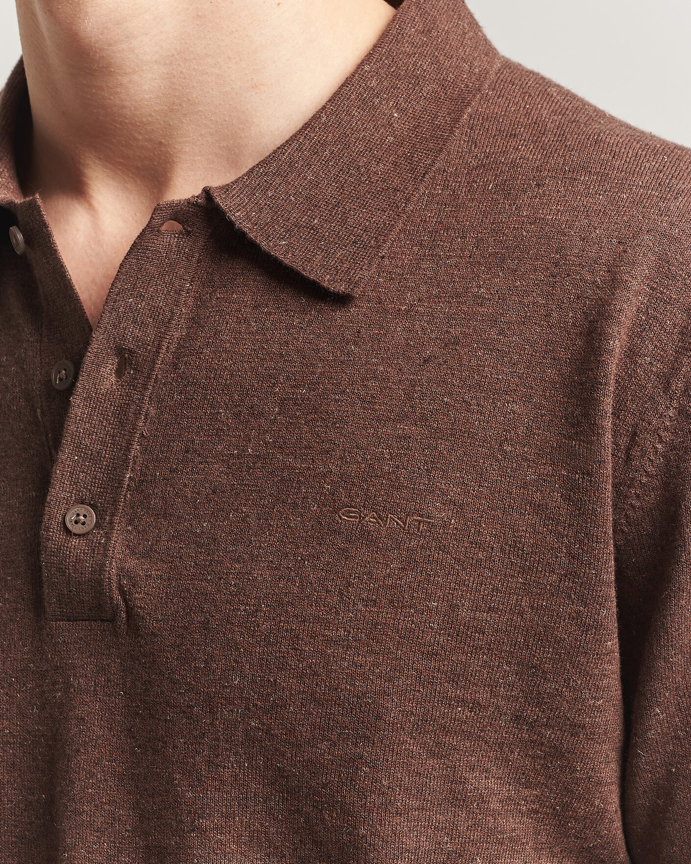 Uomini | Maglieria | GANT | Cotton/Linen Slub Knitted Polo Hazelnut Melange
