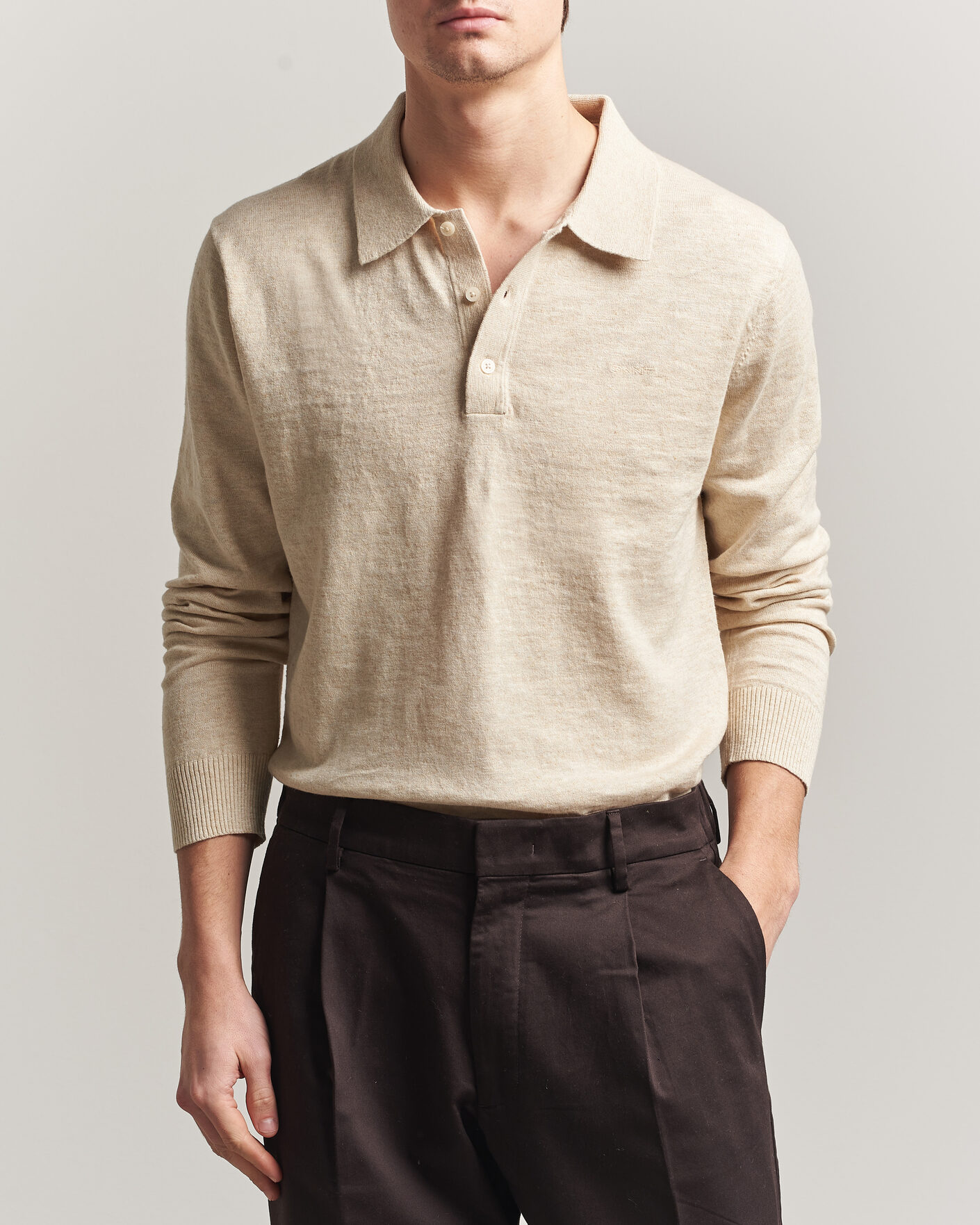 Uomini | Maglieria | Gant | Cotton/Linen Slub Knitted Polo Seed Melange