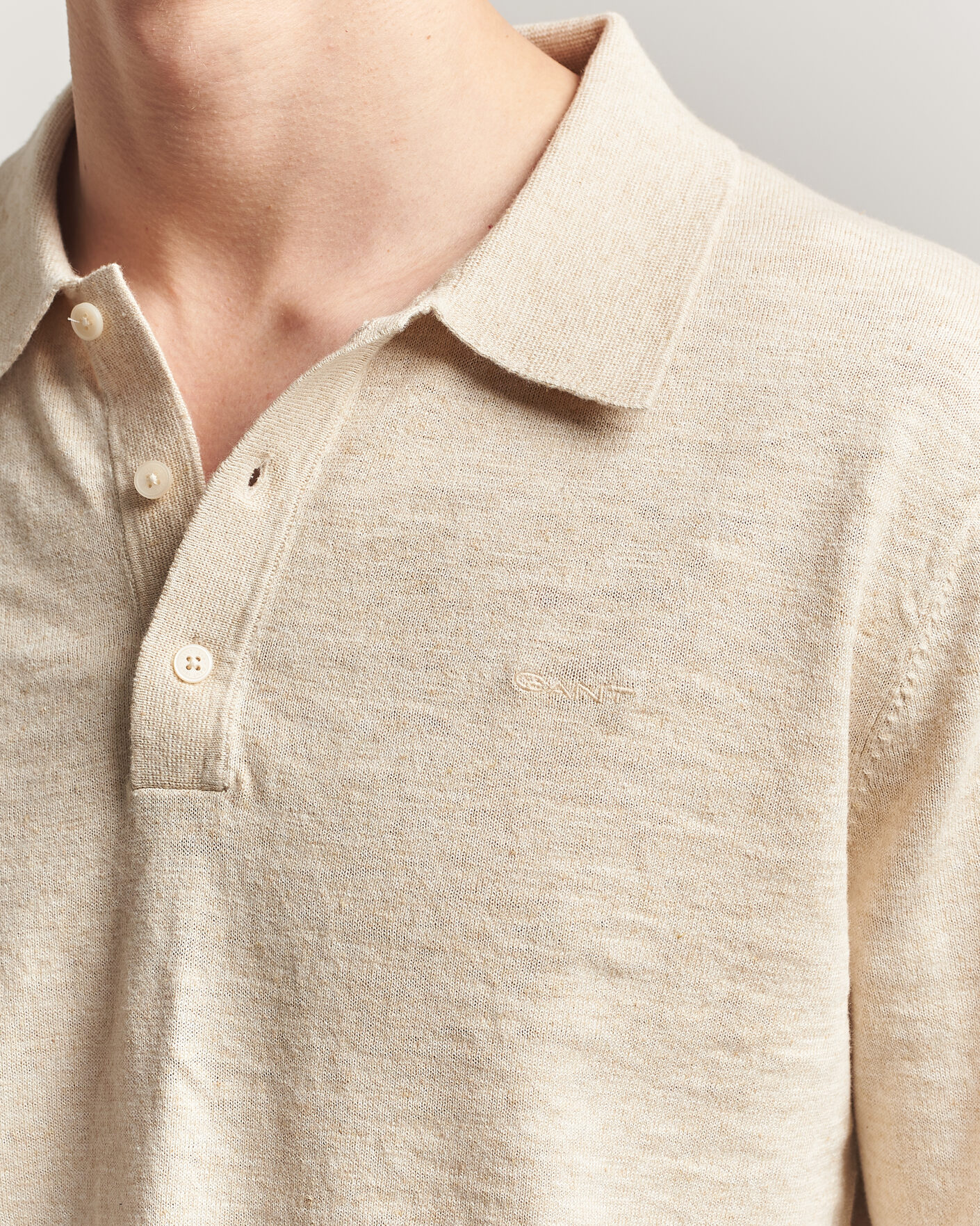 Uomini | Maglieria | GANT | Cotton/Linen Slub Knitted Polo Seed Melange
