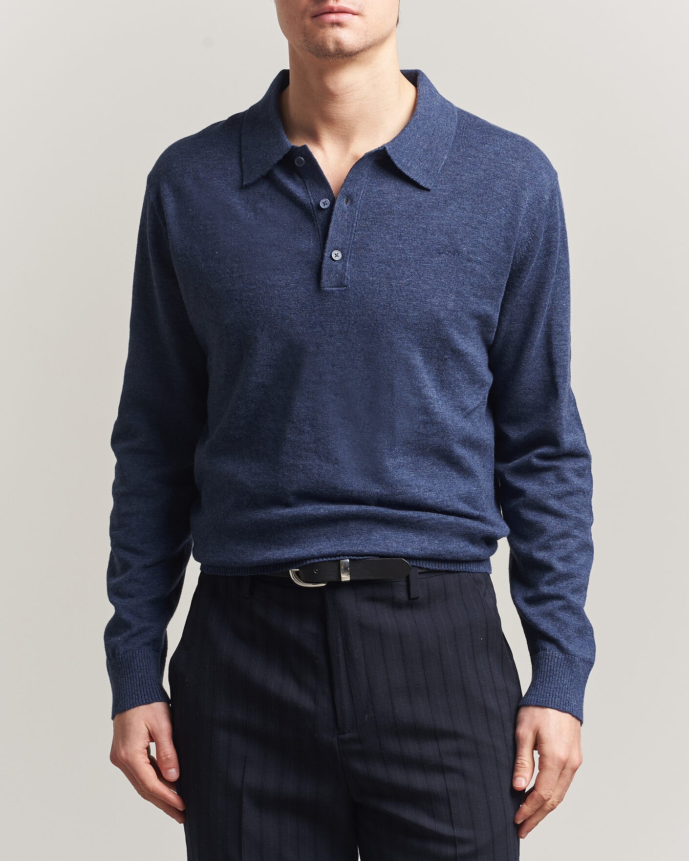 Uomini | Maglieria | Gant | Cotton/Linen Slub Knitted Polo Dark Indigo Melange