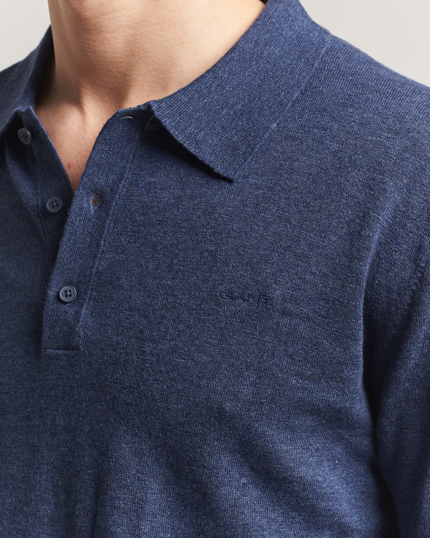 Uomini | Maglieria | GANT | Cotton/Linen Slub Knitted Polo Dark Indigo Melange