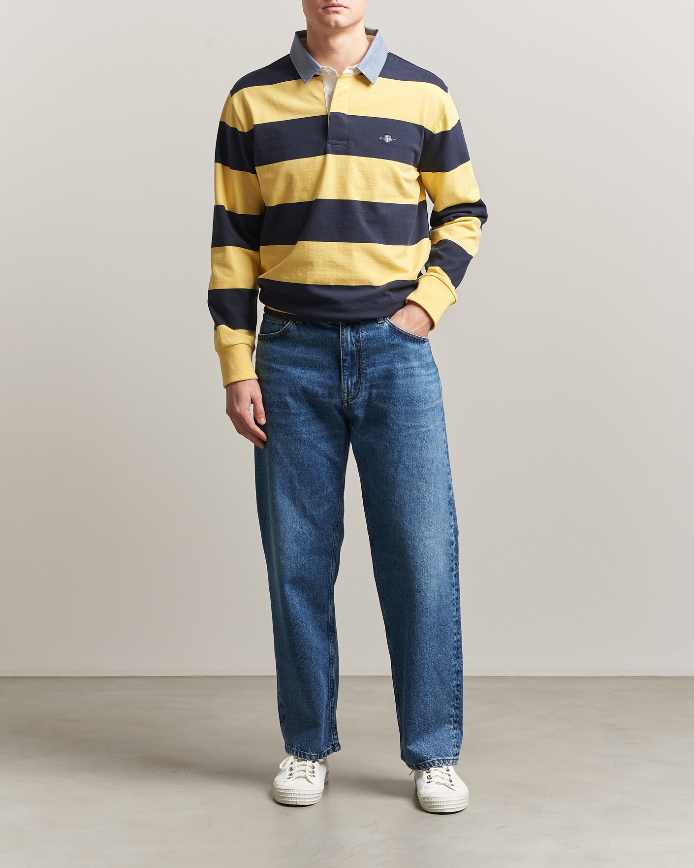 Uomini | Maglieria | Gant | Chambray Striped Heavy Rugger Banana Yellow