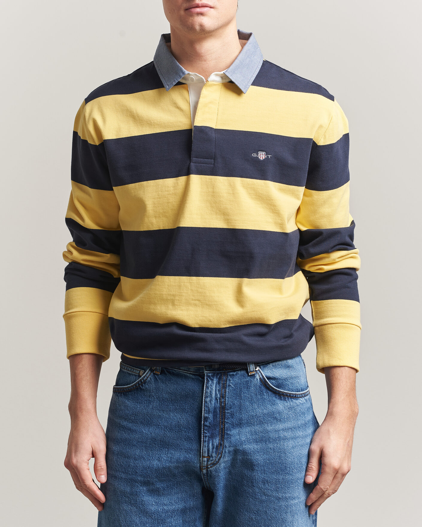 Uomini | Maglieria | Gant | Chambray Striped Heavy Rugger Banana Yellow