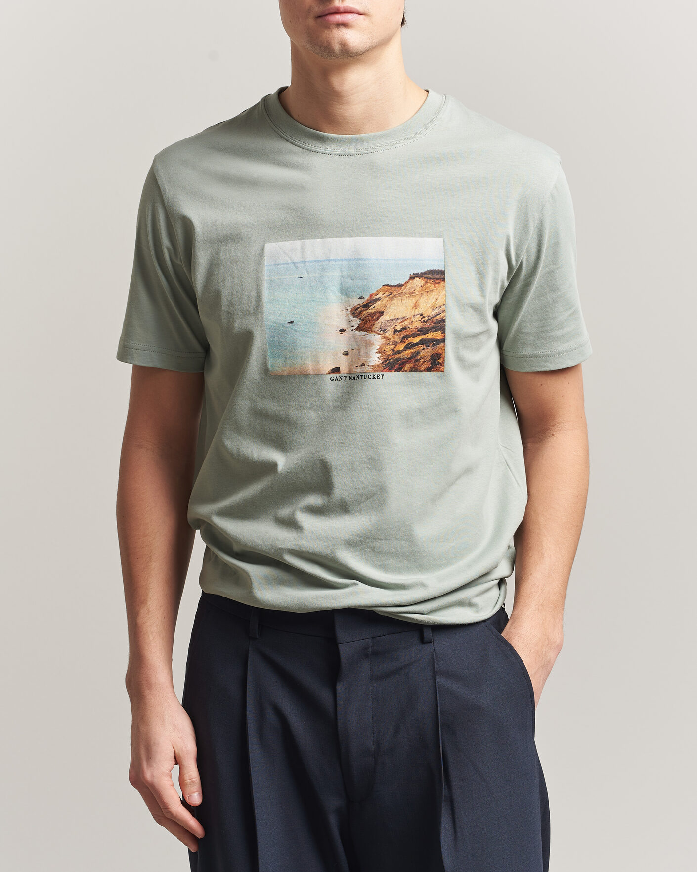 Uomini | T-shirt | Gant | Scenery Graphic Crew Neck T-Shirt Ceramic Grey