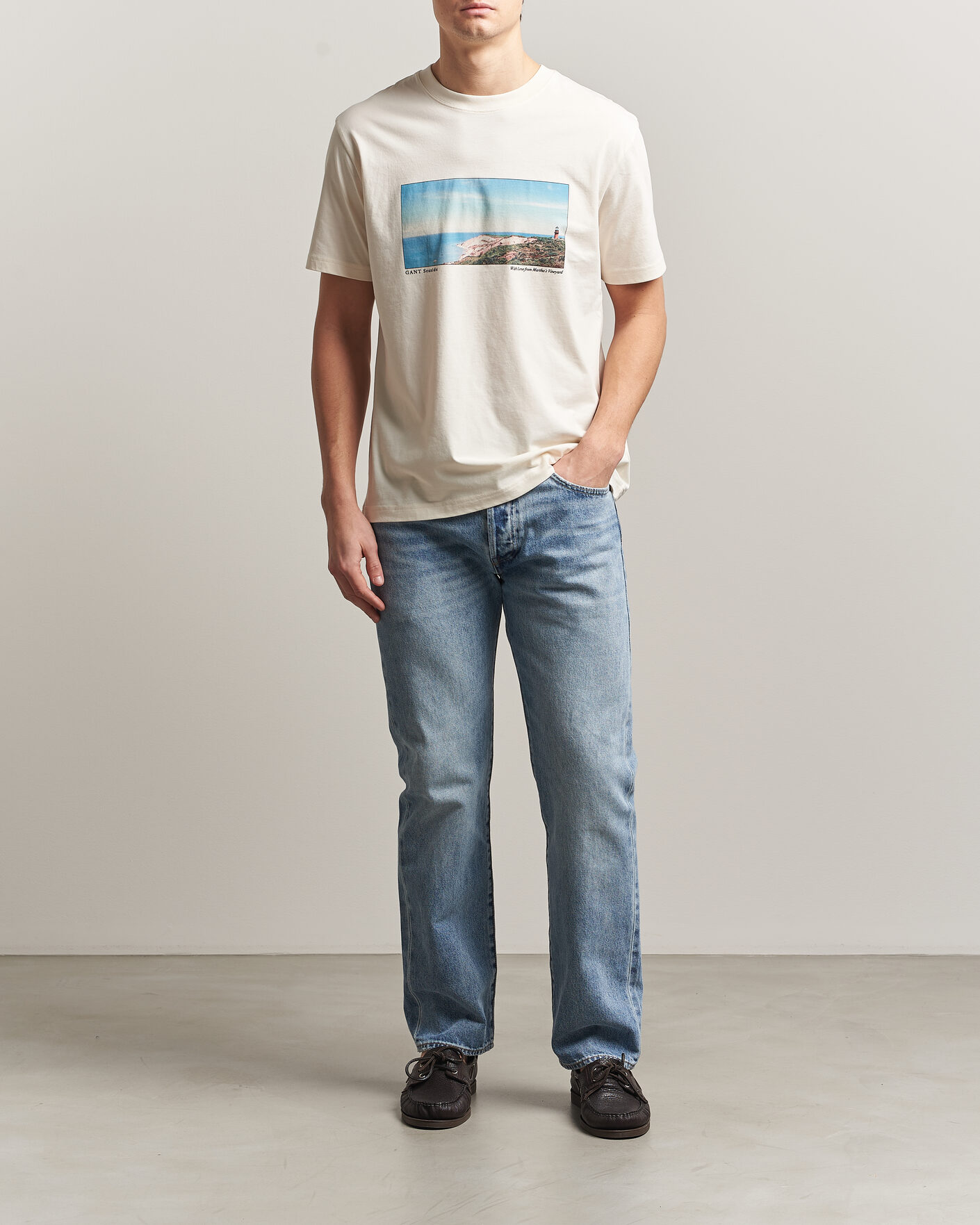 Uomini | T-shirt | Gant | Scenery Graphic Crew Neck T-Shirt Cream