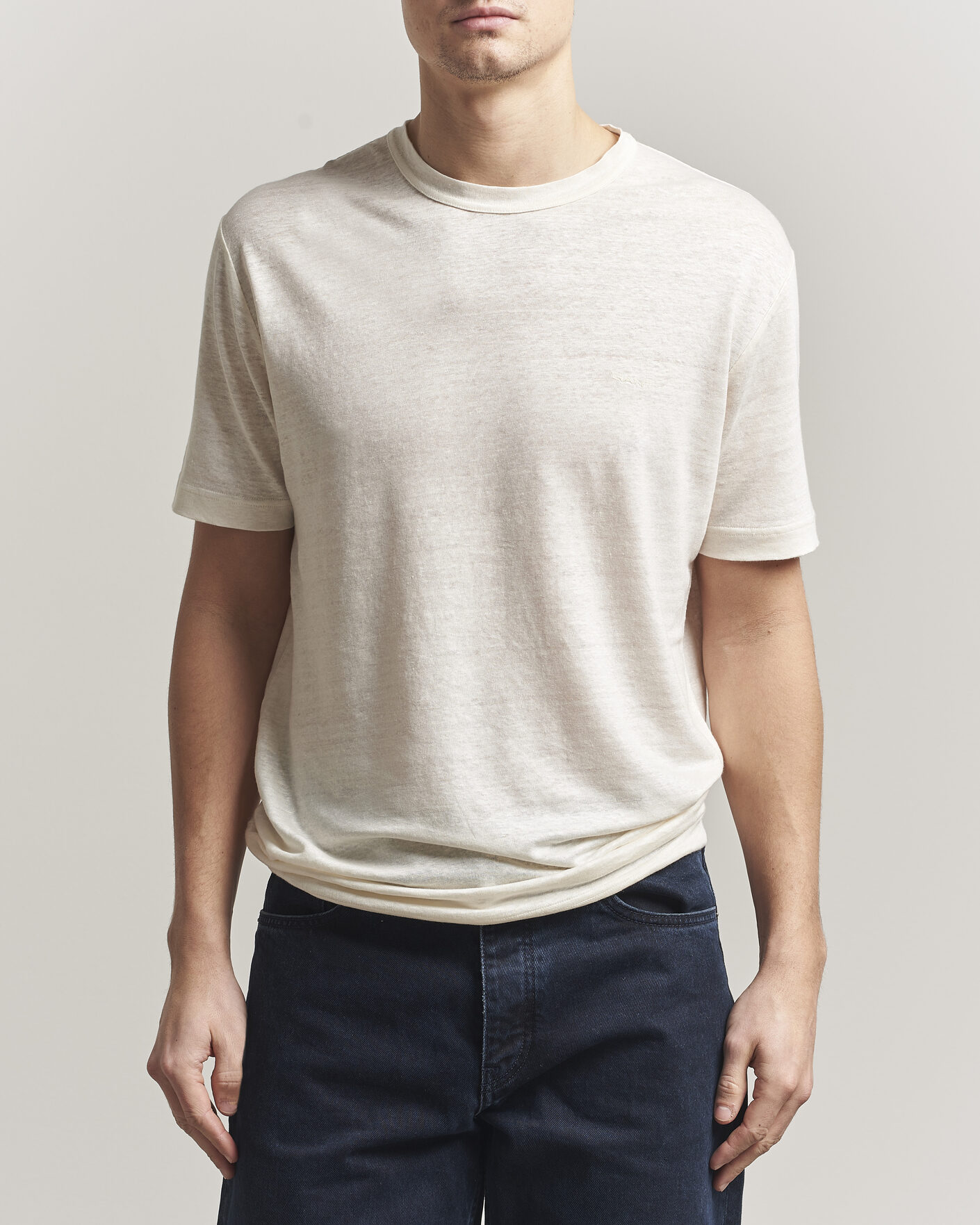 Uomini | T-shirt | GANT | Linen T-Shirt Creamed White
