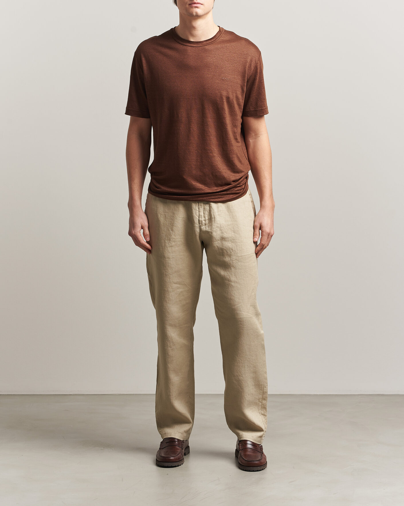 Uomini | T-shirt | Gant | Linen T-Shirt Mahogany Brown