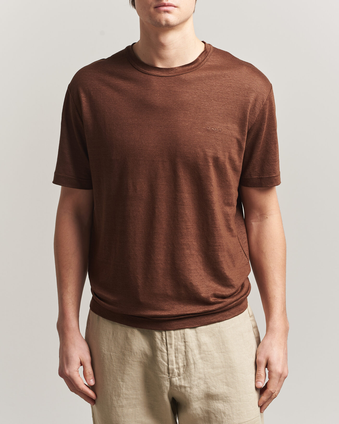 Uomini | T-shirt | Gant | Linen T-Shirt Mahogany Brown