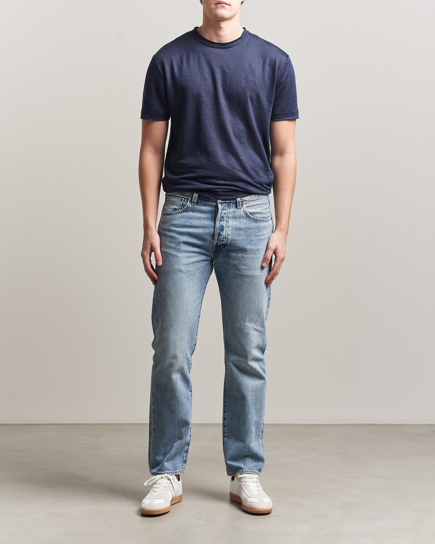 Uomini | T-shirt | GANT | Linen T-Shirt Evening Blue