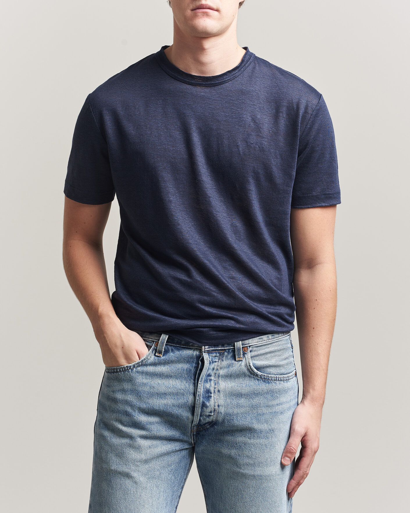 Uomini | T-shirt | Gant | Linen T-Shirt Evening Blue