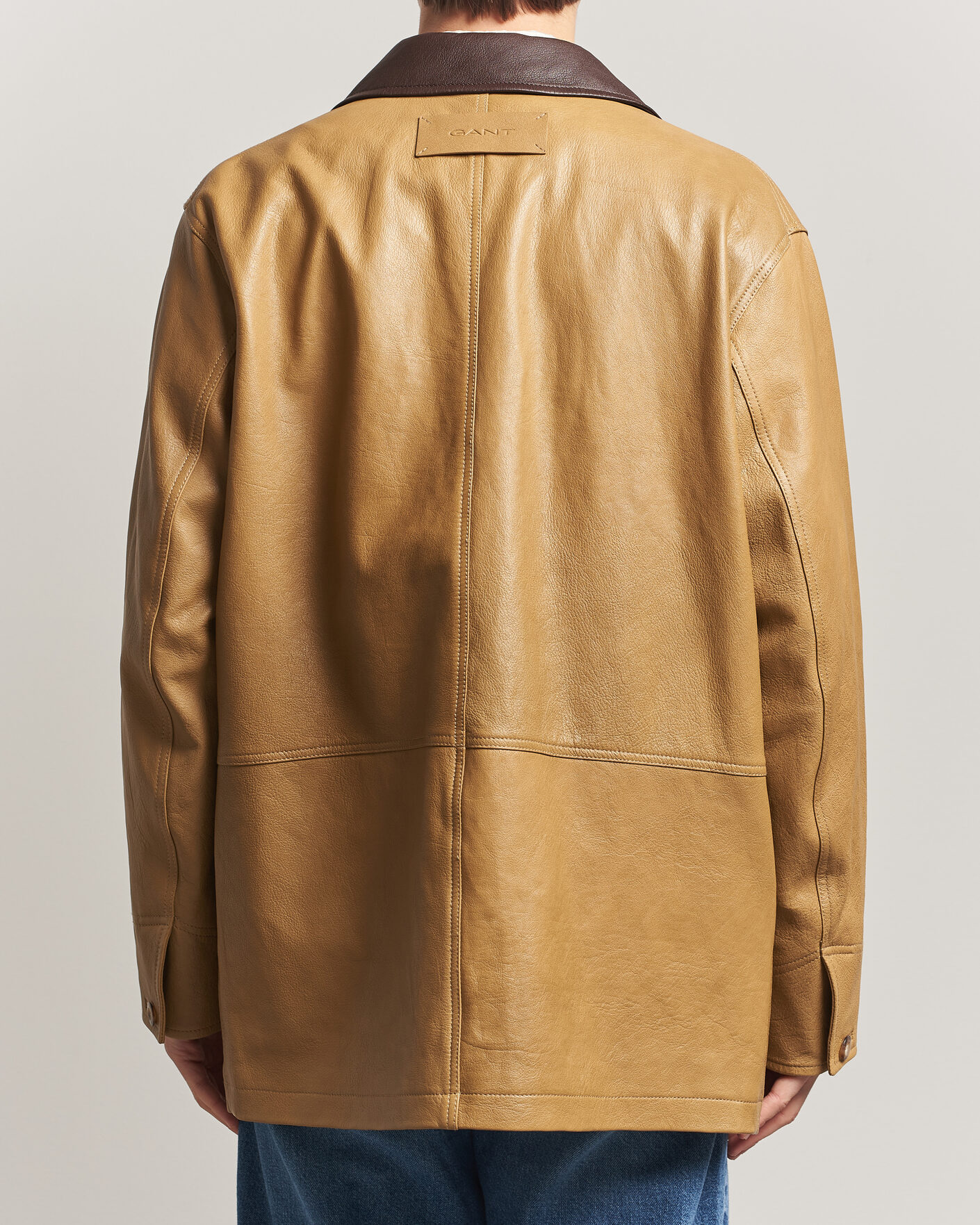 Uomini | Giacche | GANT | Leather Decker Jacket Warm Khaki