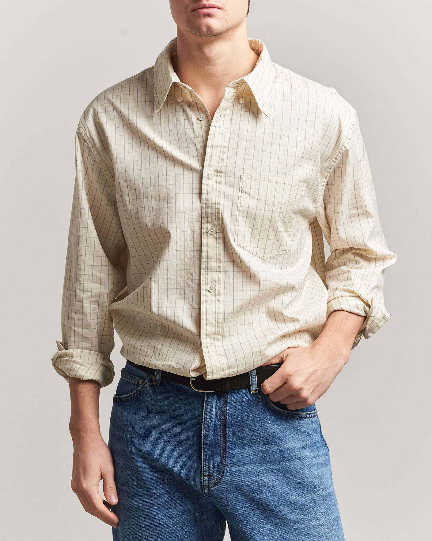 Uomini | Camicie | GANT | Relaxed Fit Dreamy Oxford Checked Shirt Creamed White