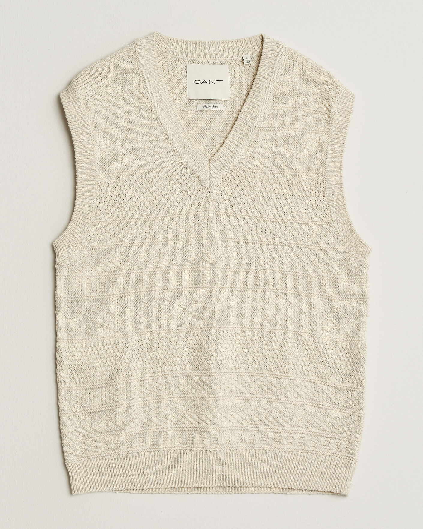 Uomini | Maglieria | Gant | Cotton/Linen Textured Vest Creamed White