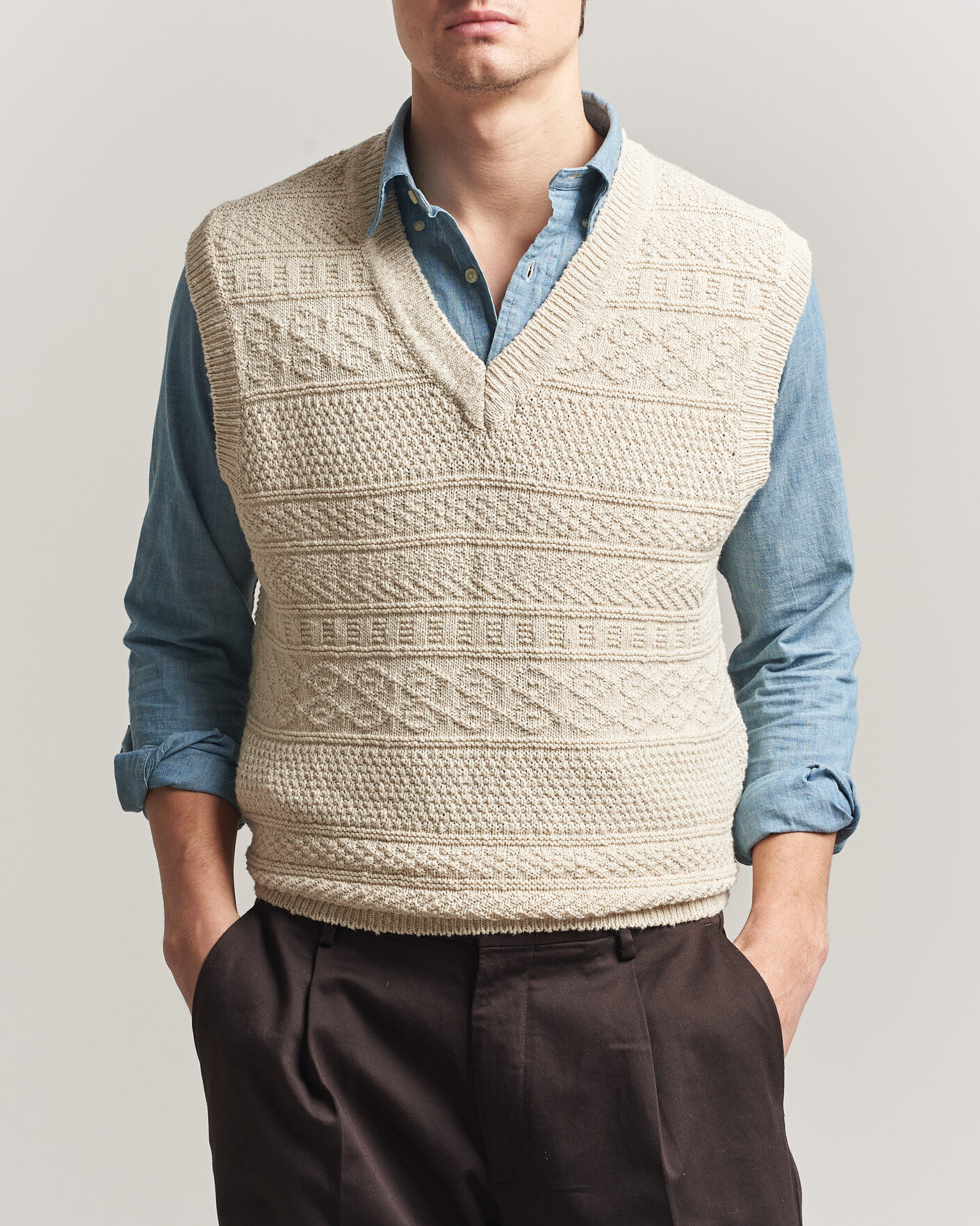 Uomini | Maglieria | Gant | Cotton/Linen Textured Vest Creamed White