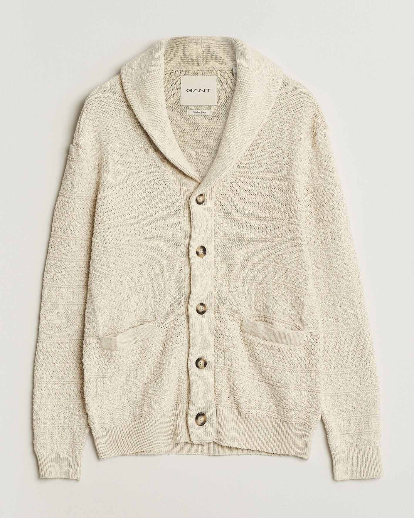 Uomini | Maglieria | Gant | Cotton/Linen Textured Cardigan Creamed White