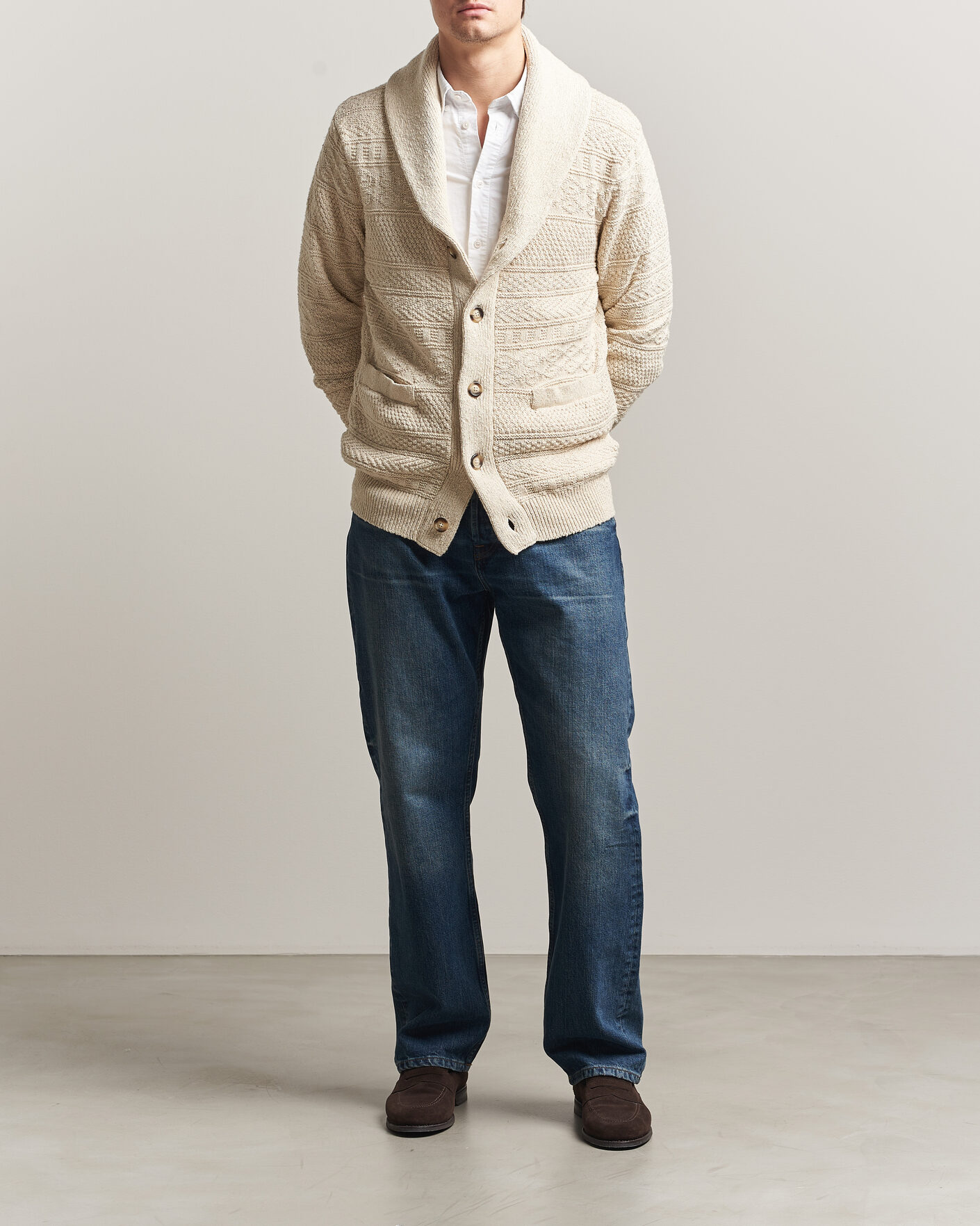 Uomini | Maglieria | Gant | Cotton/Linen Textured Cardigan Creamed White