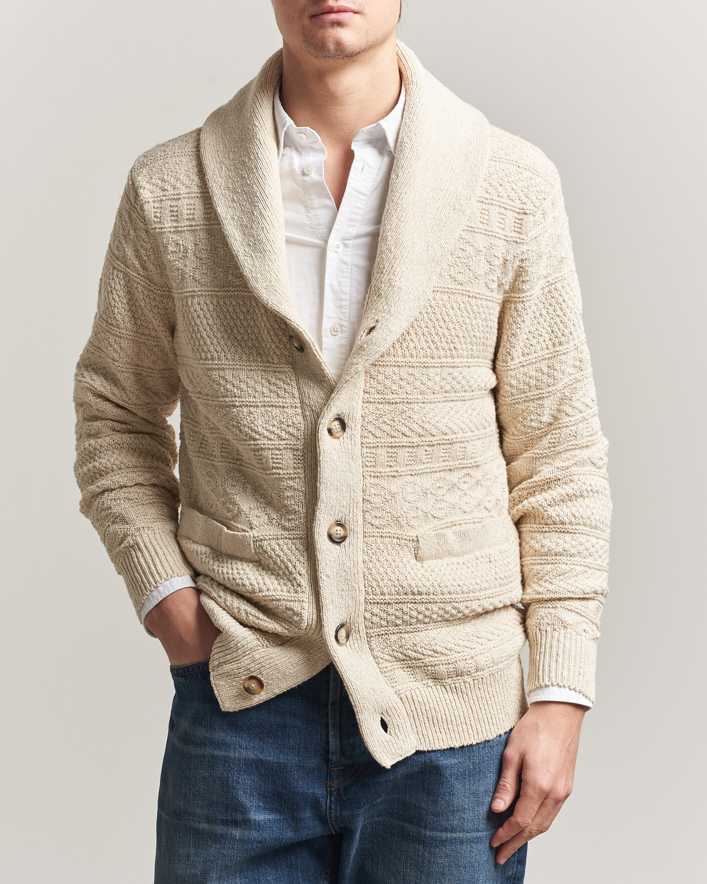 Uomini | Maglieria | Gant | Cotton/Linen Textured Cardigan Creamed White