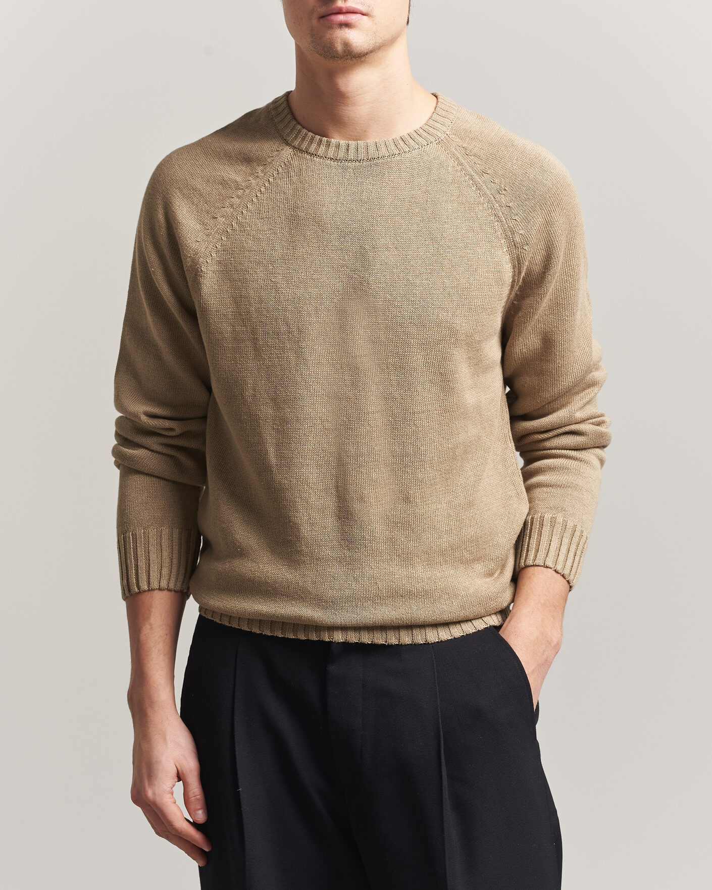 Uomini | Maglieria | Gant | Linen/Cotton Crew Neck Sweater Dark Khaki