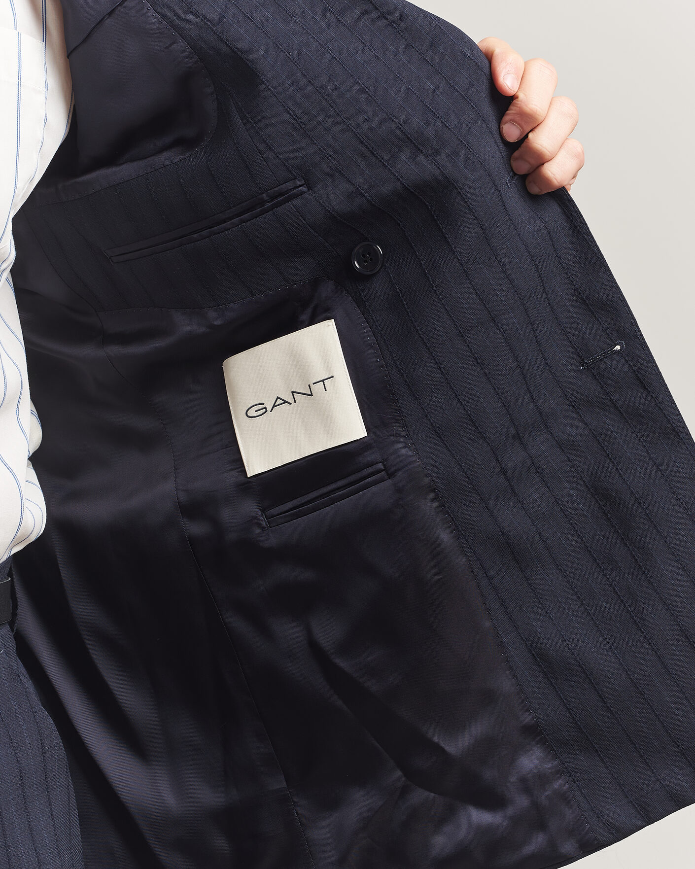 Uomini | Blazers | Gant | Tonal Pinstriped Suit Blazer Evening Blue