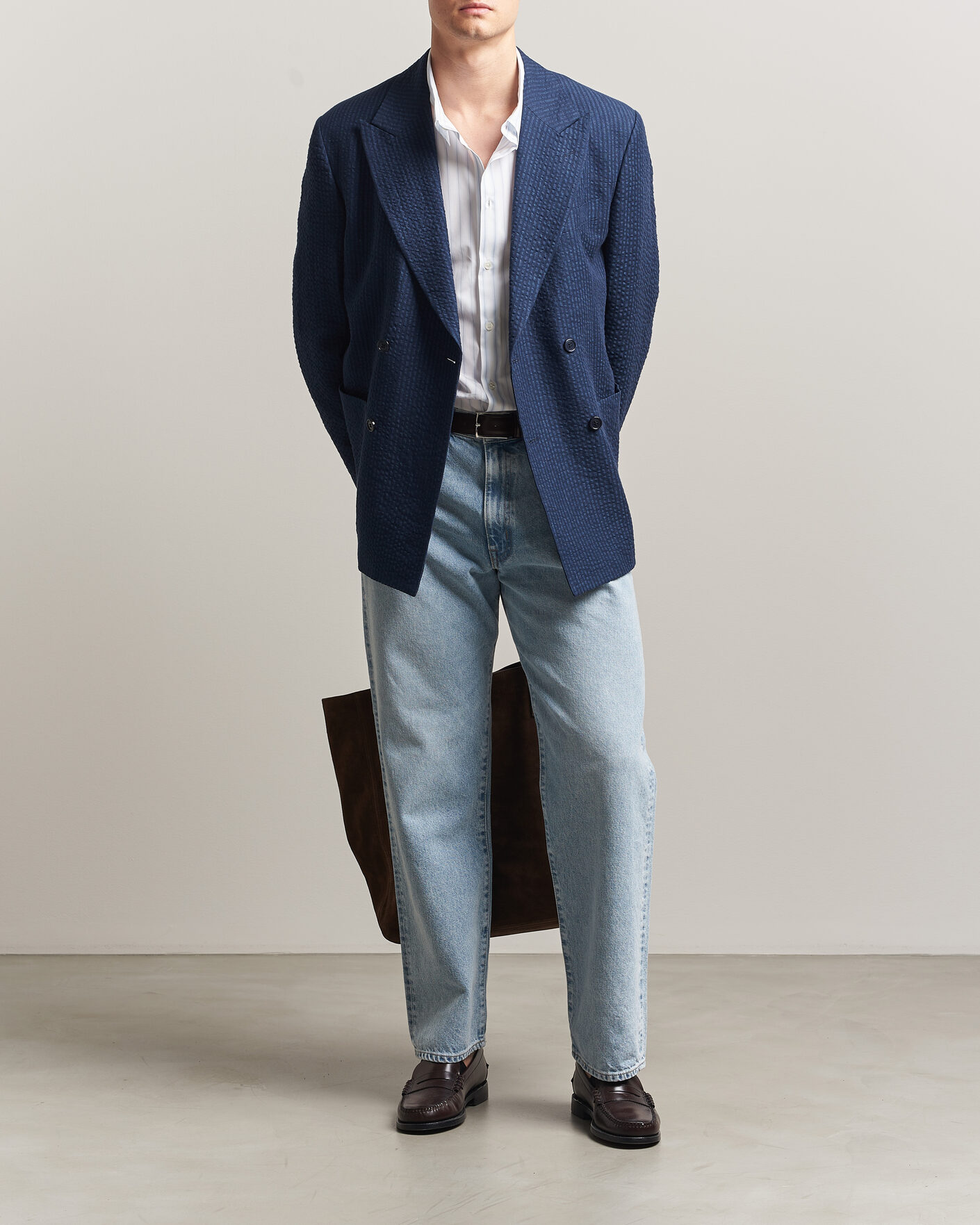 Uomini | Blazers | Gant | Linen Indigo Seersucker Blazer Bid Blue