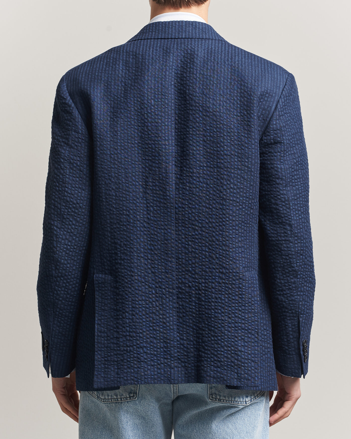 Uomini | Blazers | Gant | Linen Indigo Seersucker Blazer Bid Blue
