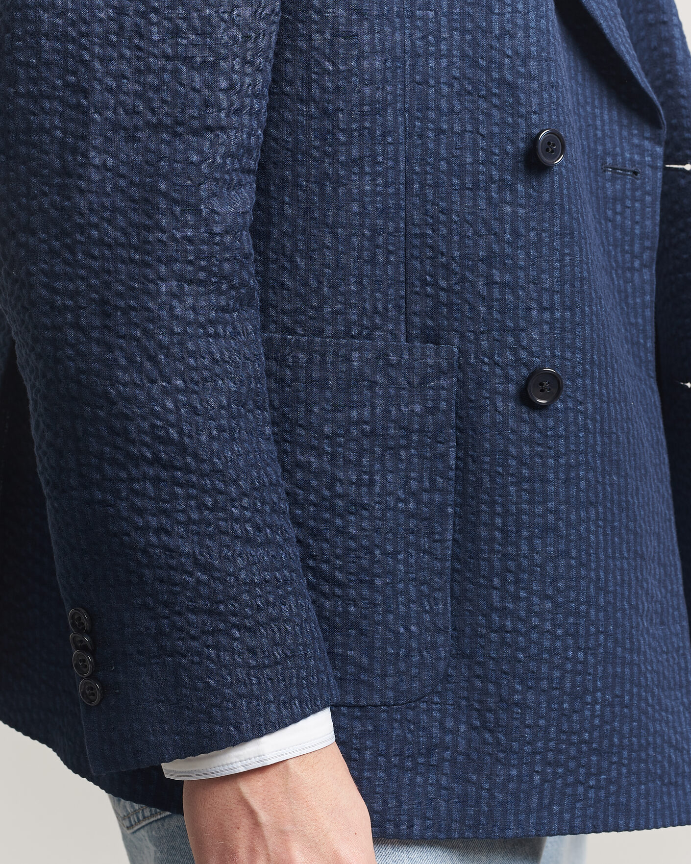 Uomini | Blazers | Gant | Linen Indigo Seersucker Blazer Bid Blue