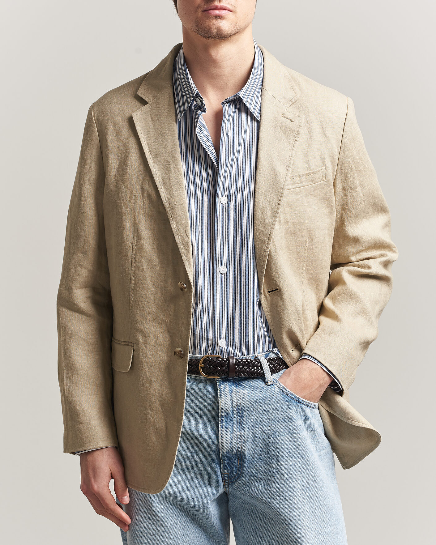 Uomini | Blazers | GANT | Garment Dyed Linen Blazer Oat Beige
