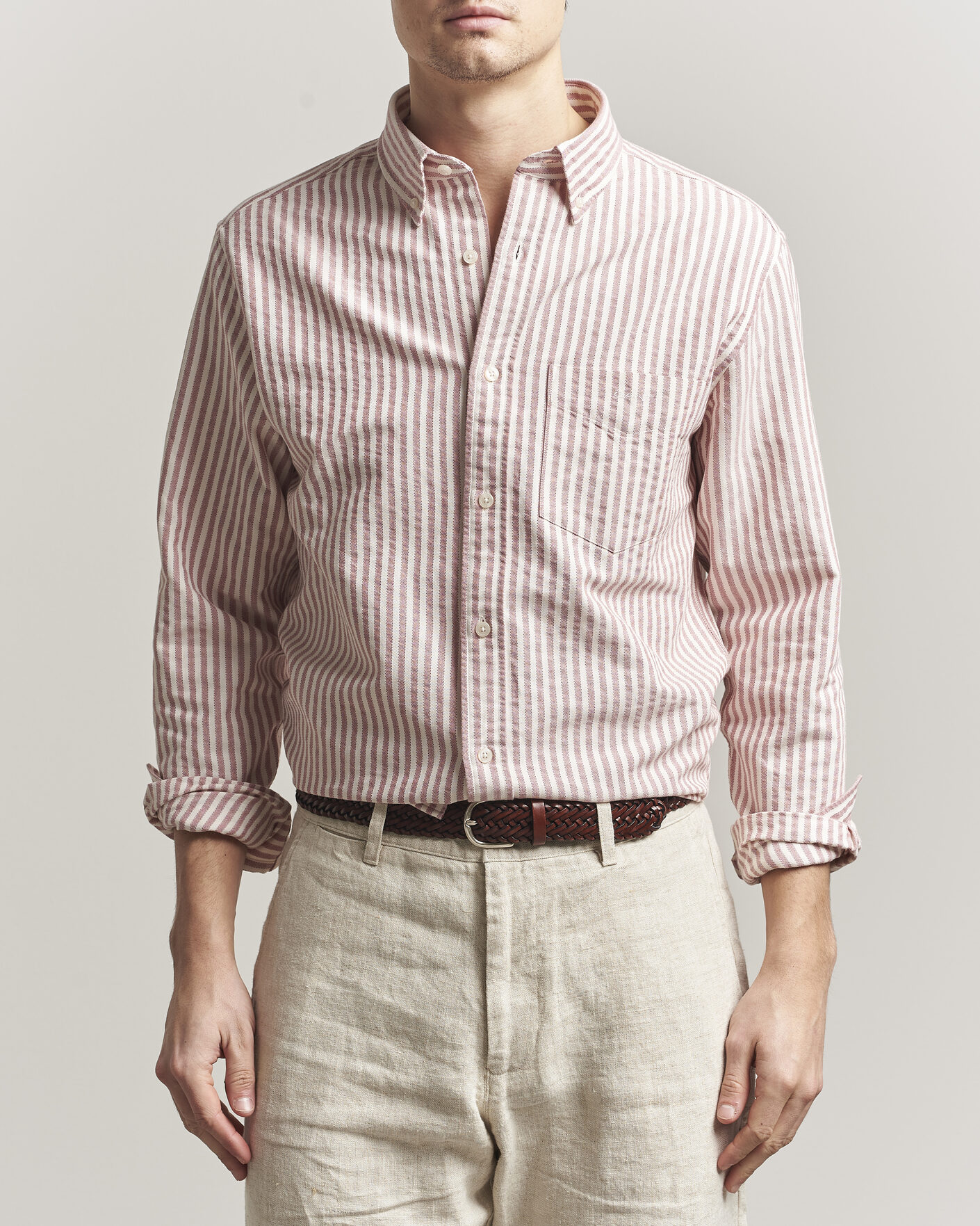 Uomini | Camicie | GANT | Regular Fit Textured Striped Shirt Rose Red