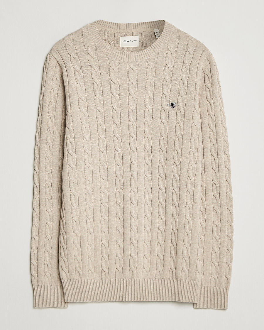 Uomini | Maglieria | GANT | Cotton Cable Crew Neck Pullover Oat Melange