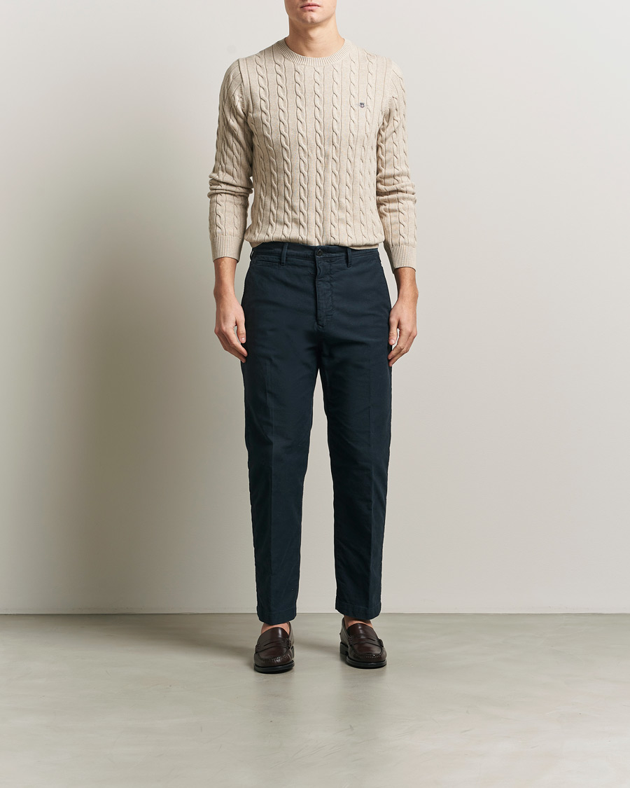 Uomini | Maglieria | GANT | Cotton Cable Crew Neck Pullover Oat Melange