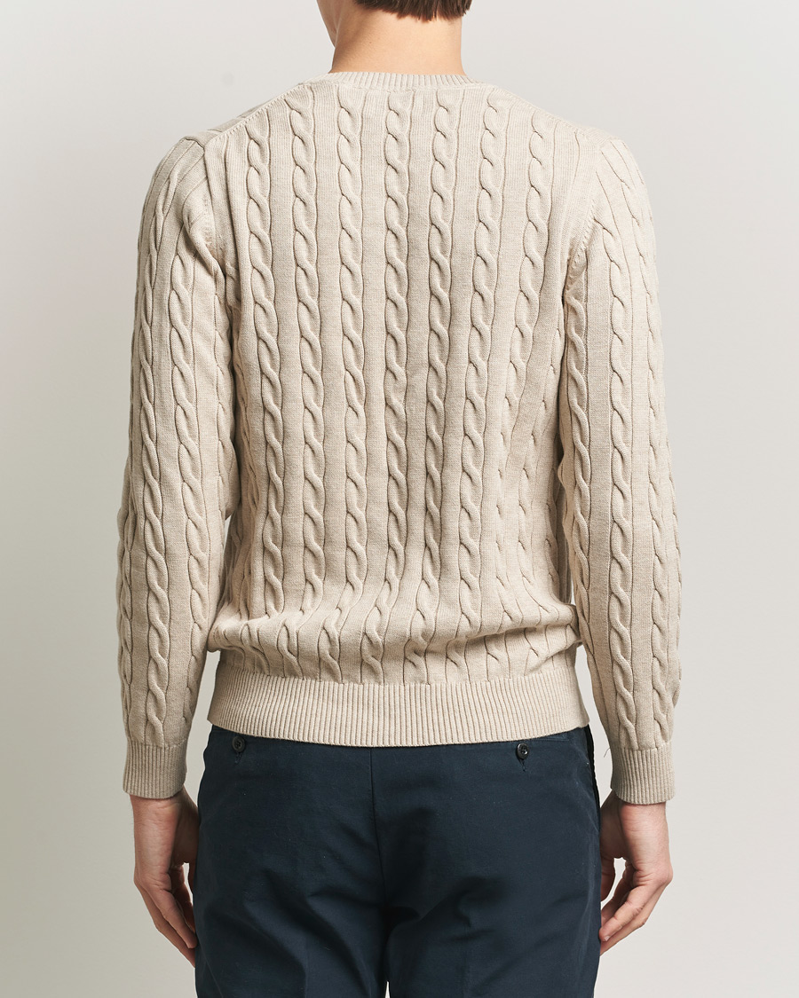 Uomini | Maglieria | GANT | Cotton Cable Crew Neck Pullover Oat Melange