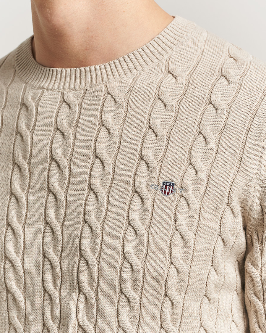 Uomini | Maglieria | GANT | Cotton Cable Crew Neck Pullover Oat Melange