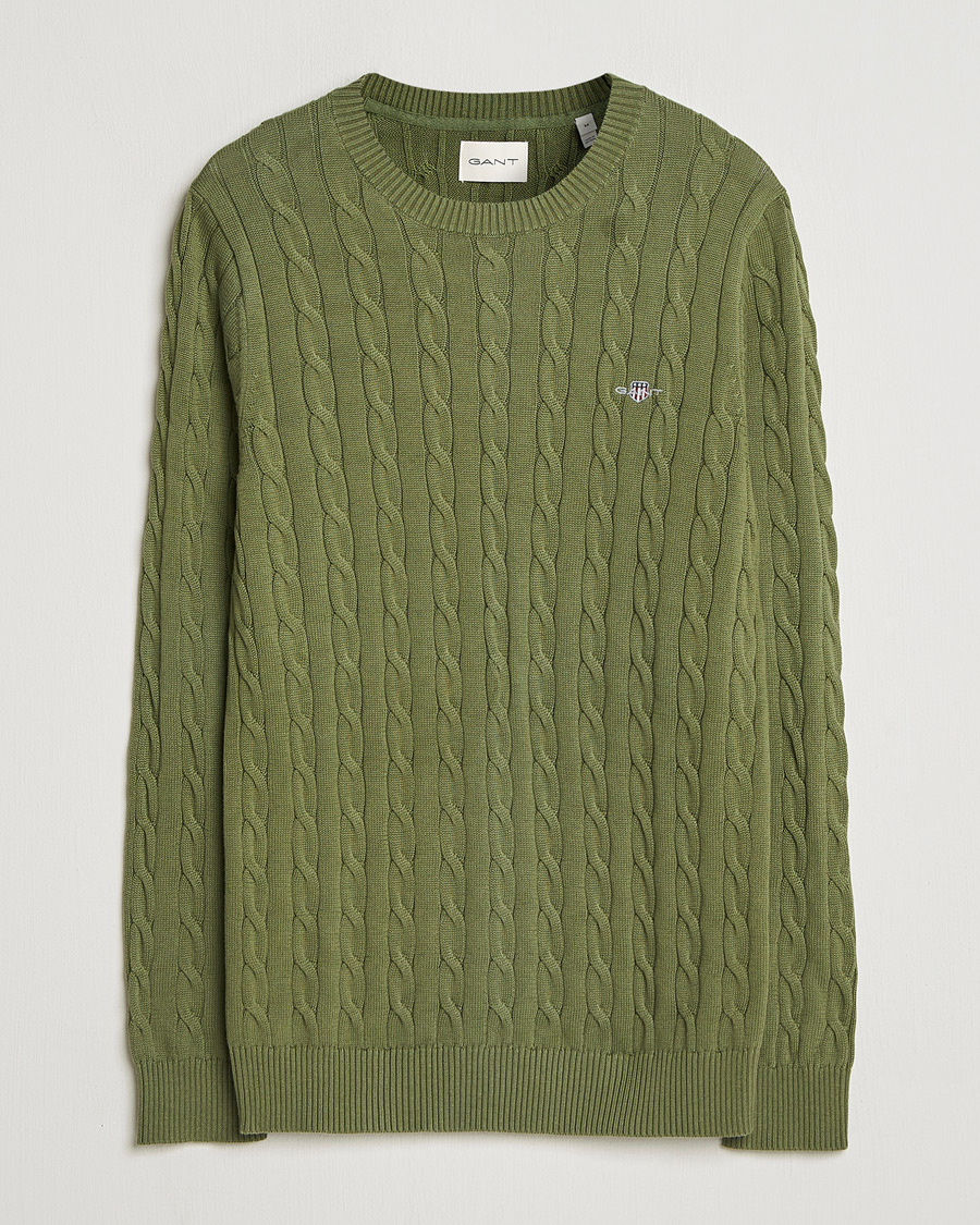 Uomini | Maglieria | GANT | Cotton Cable Crew Neck Pullover Dry Herb Green