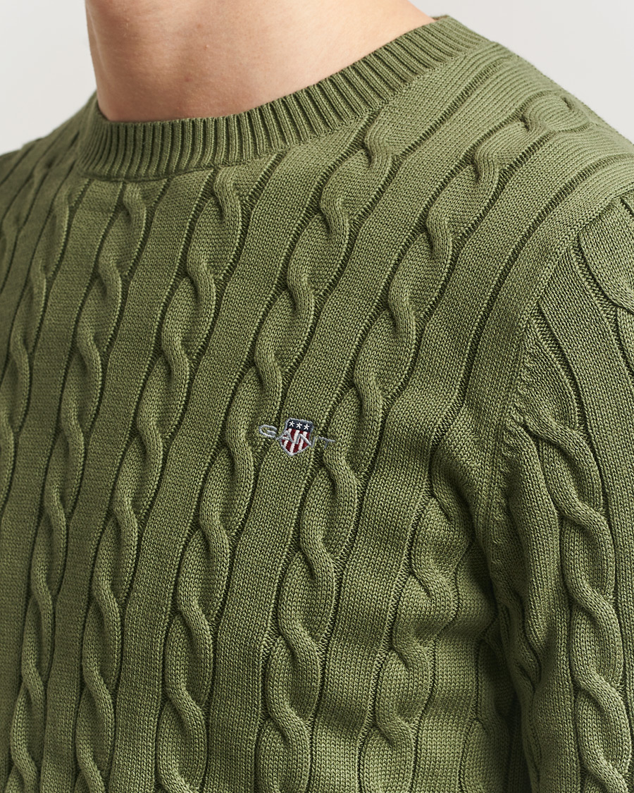 Uomini | Maglieria | GANT | Cotton Cable Crew Neck Pullover Dry Herb Green