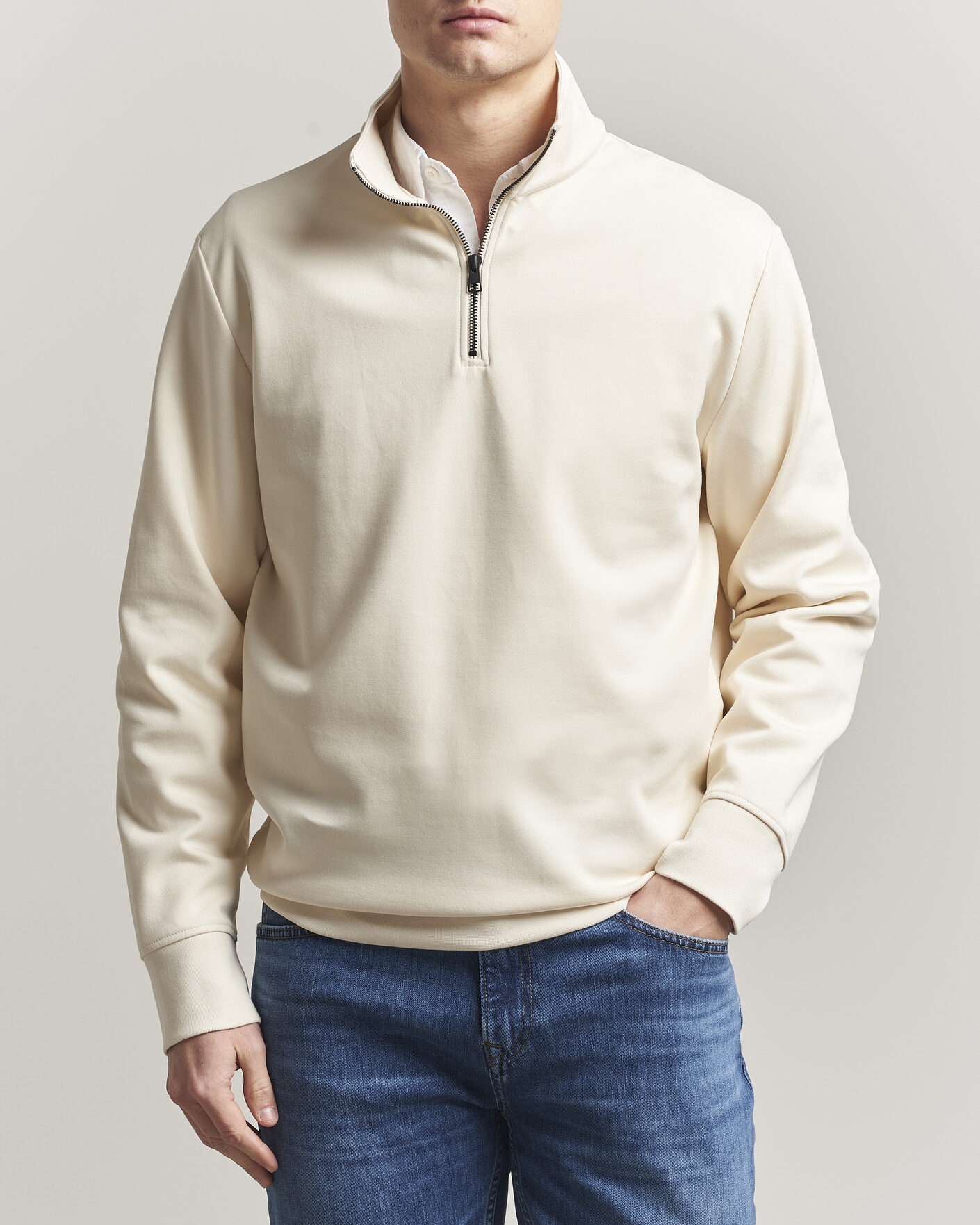 Uomini | Maglieria | GANT | Interlock Half Zip Creamed White