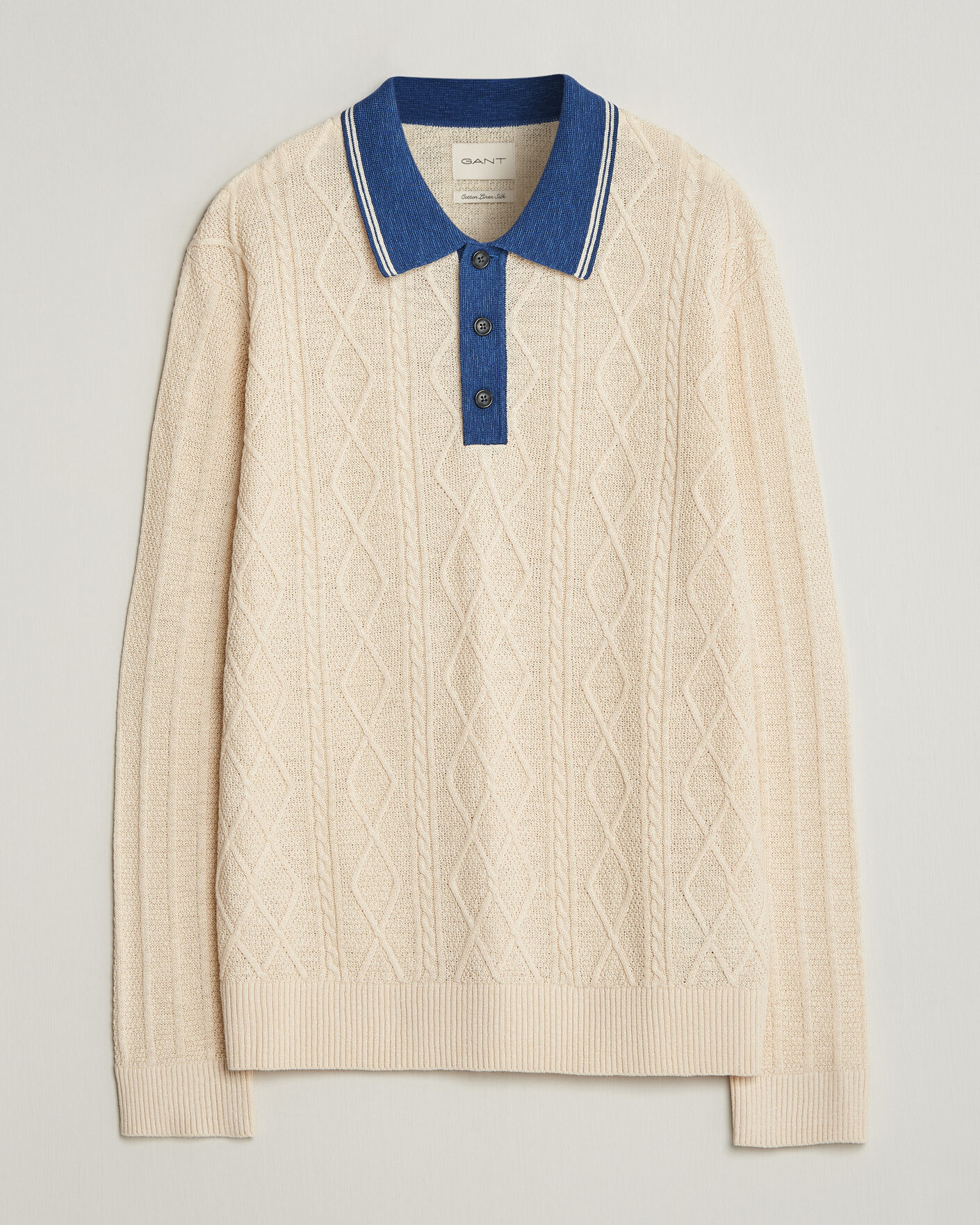Uomini | Maglieria | GANT | Linen/Cotton Knitted Polo Creamed White