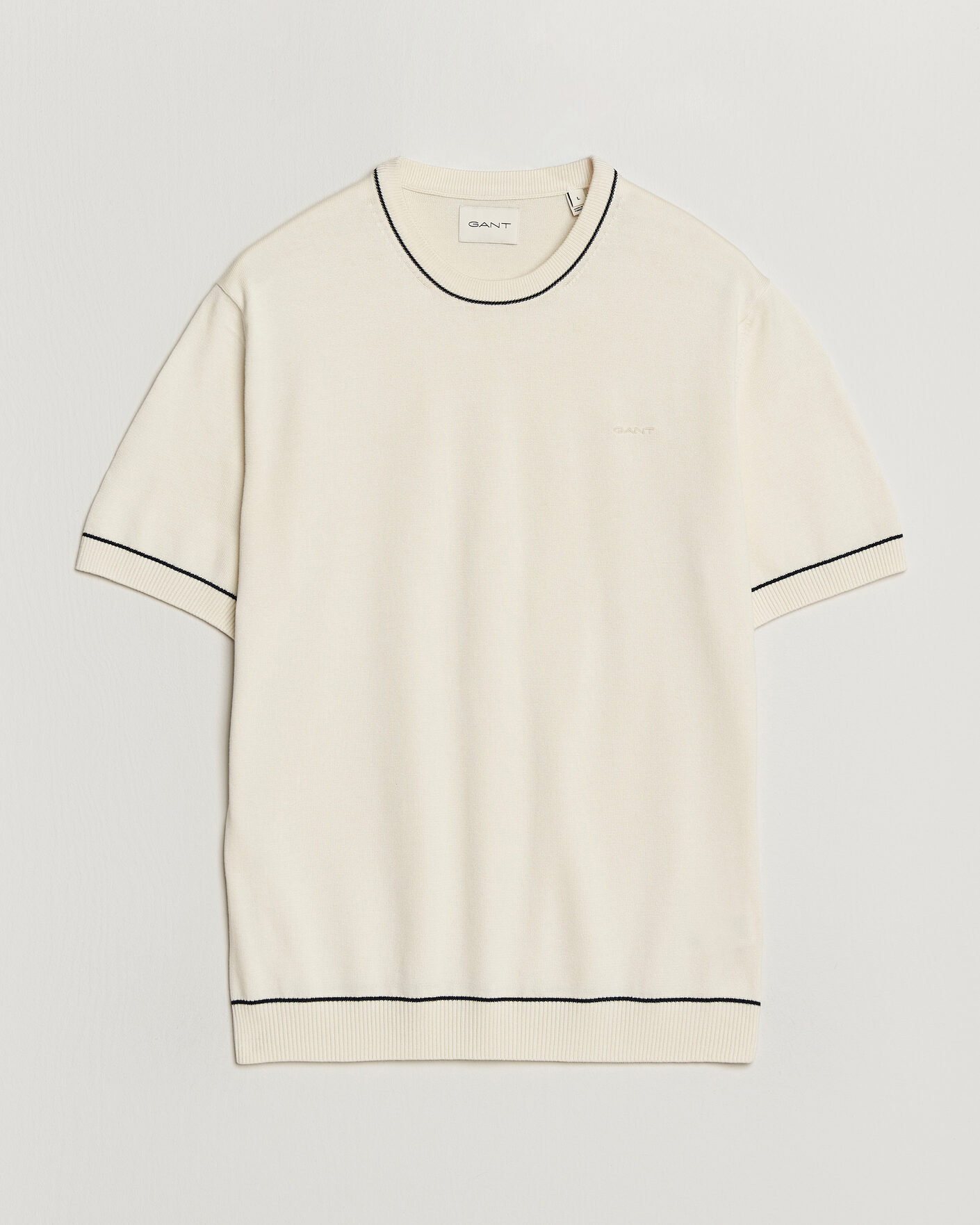 Uomini | T-shirt | GANT | Cotton/Model Knitted T-Shirt Cream