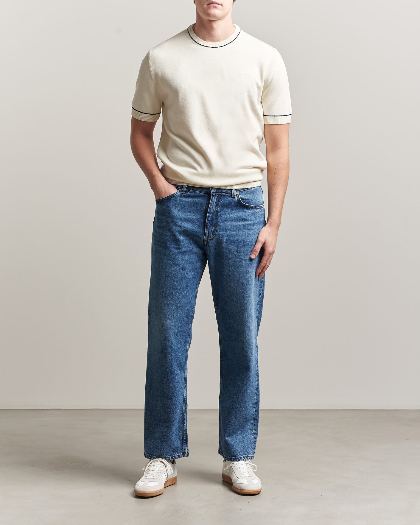 Uomini | T-shirt | Gant | Cotton/Model Knitted T-Shirt Cream