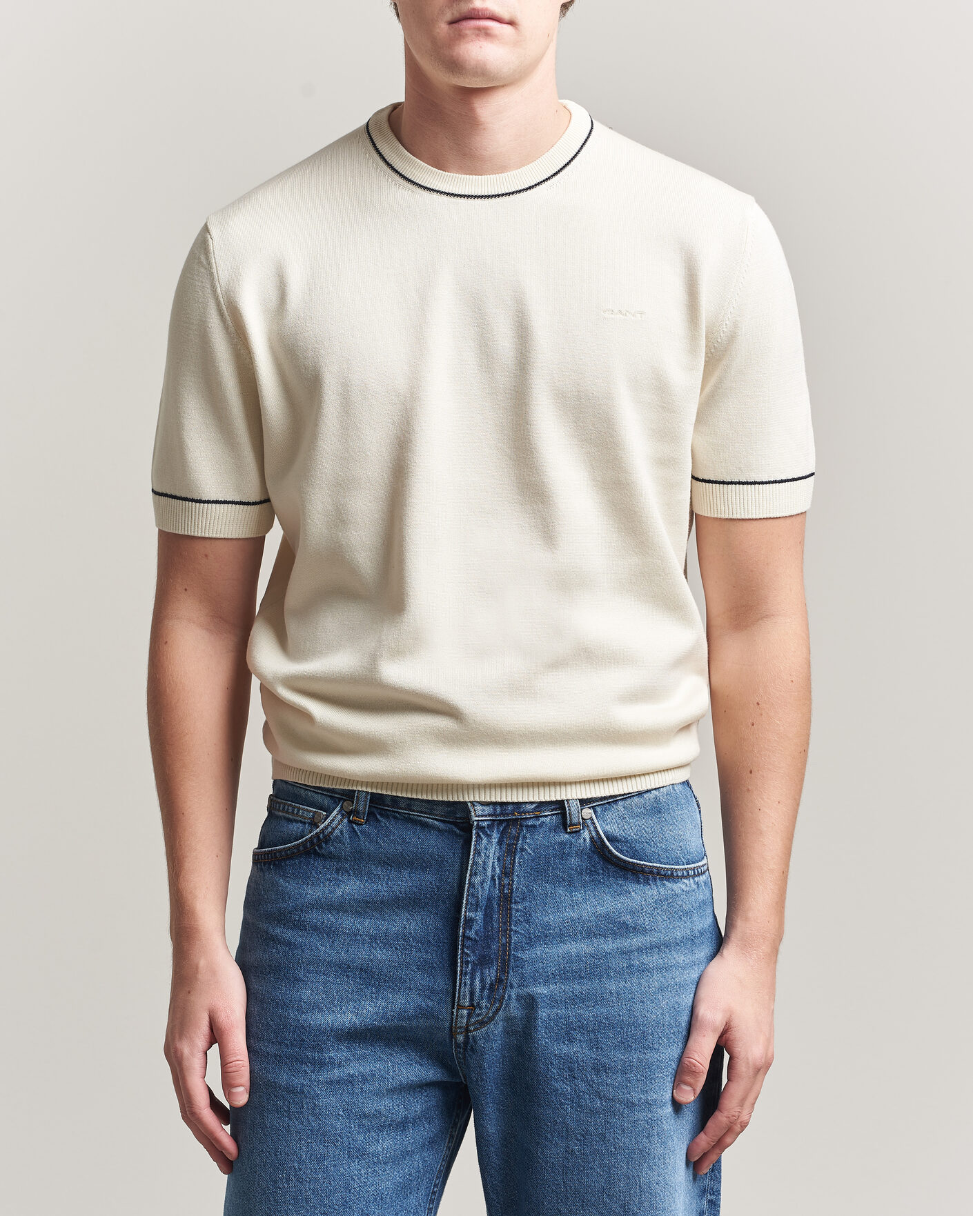 Uomini | T-shirt | GANT | Cotton/Model Knitted T-Shirt Cream