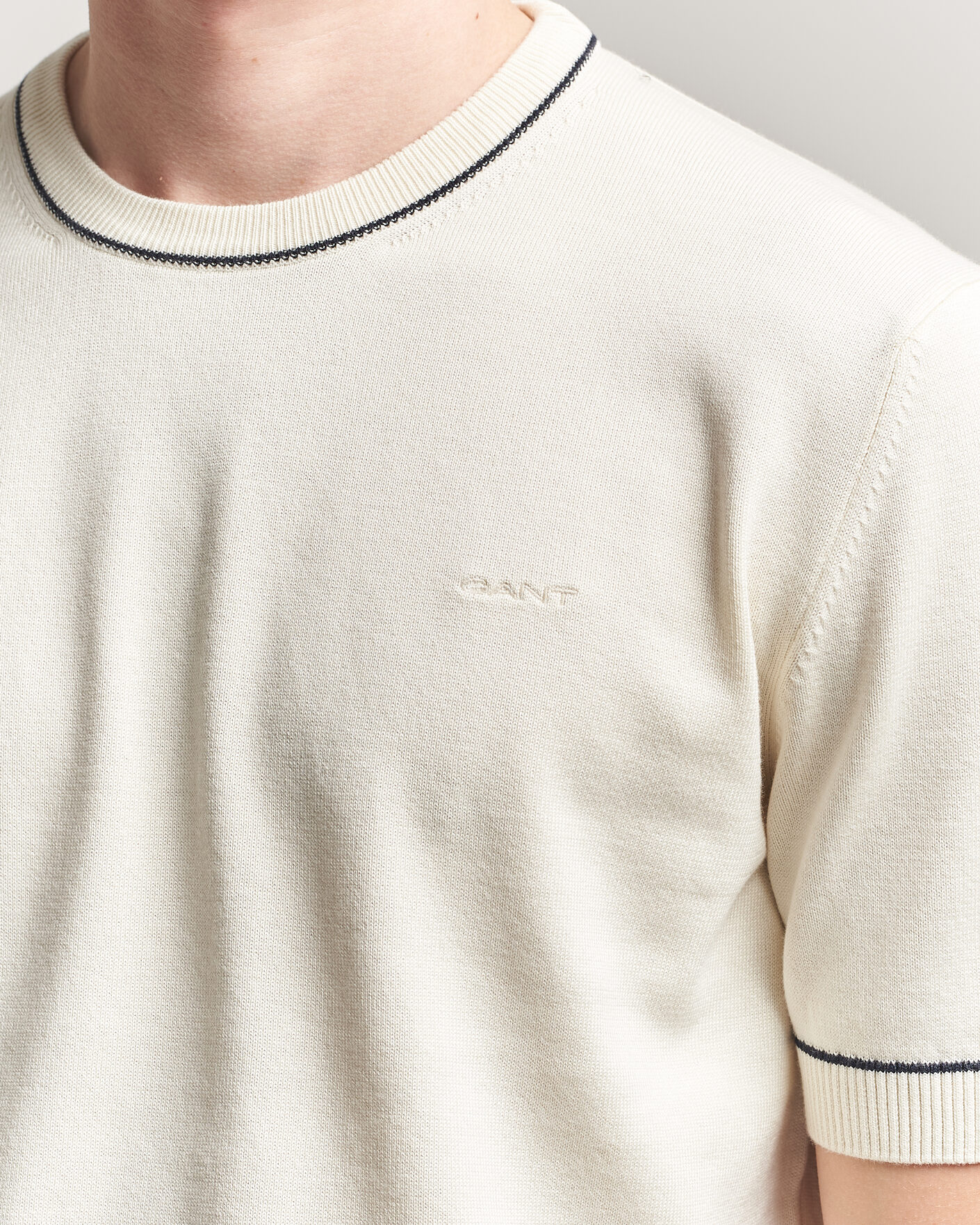 Uomini | T-shirt | Gant | Cotton/Model Knitted T-Shirt Cream