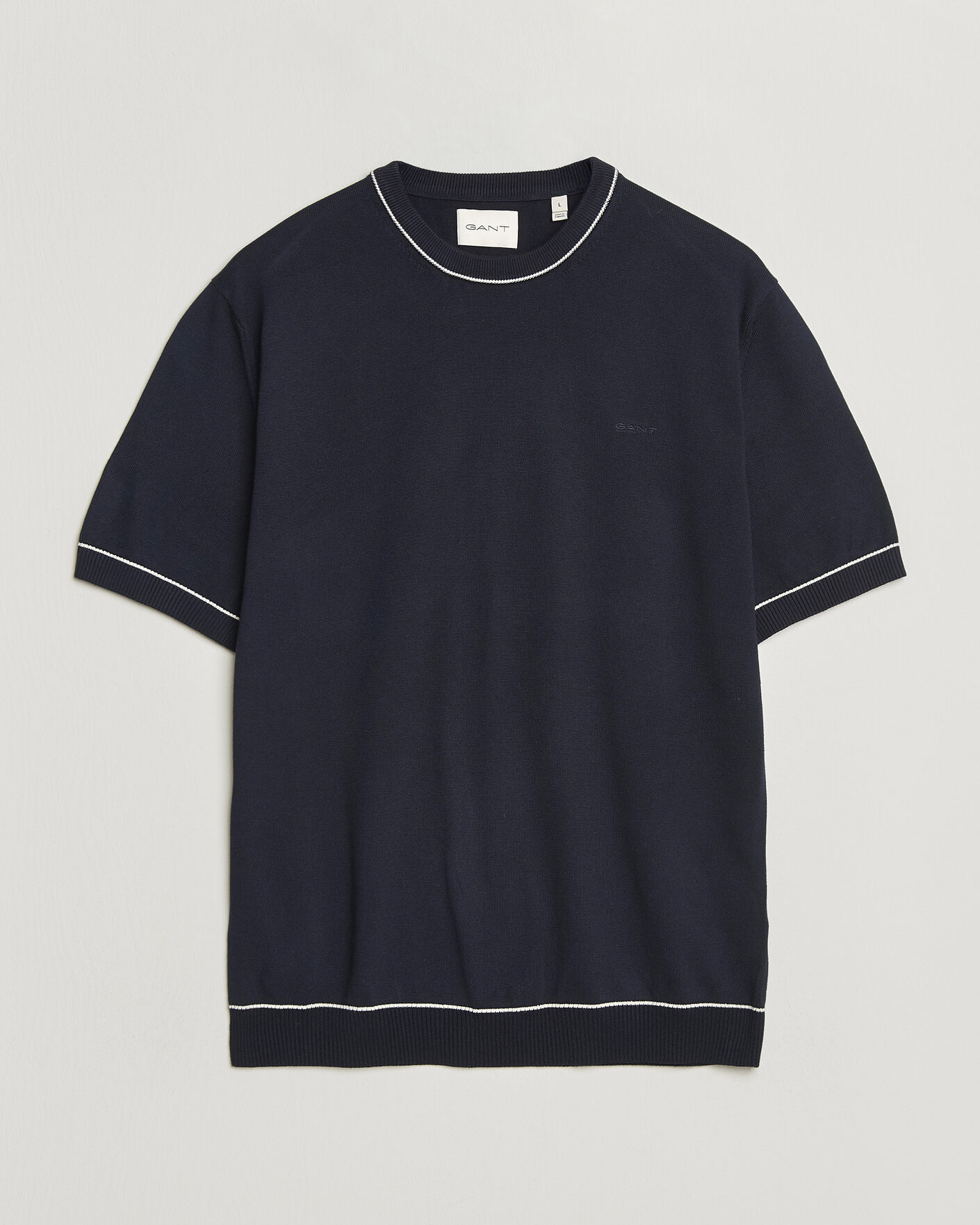 Uomini | T-shirt | GANT | Cotton/Model Knitted T-Shirt Evening Blue