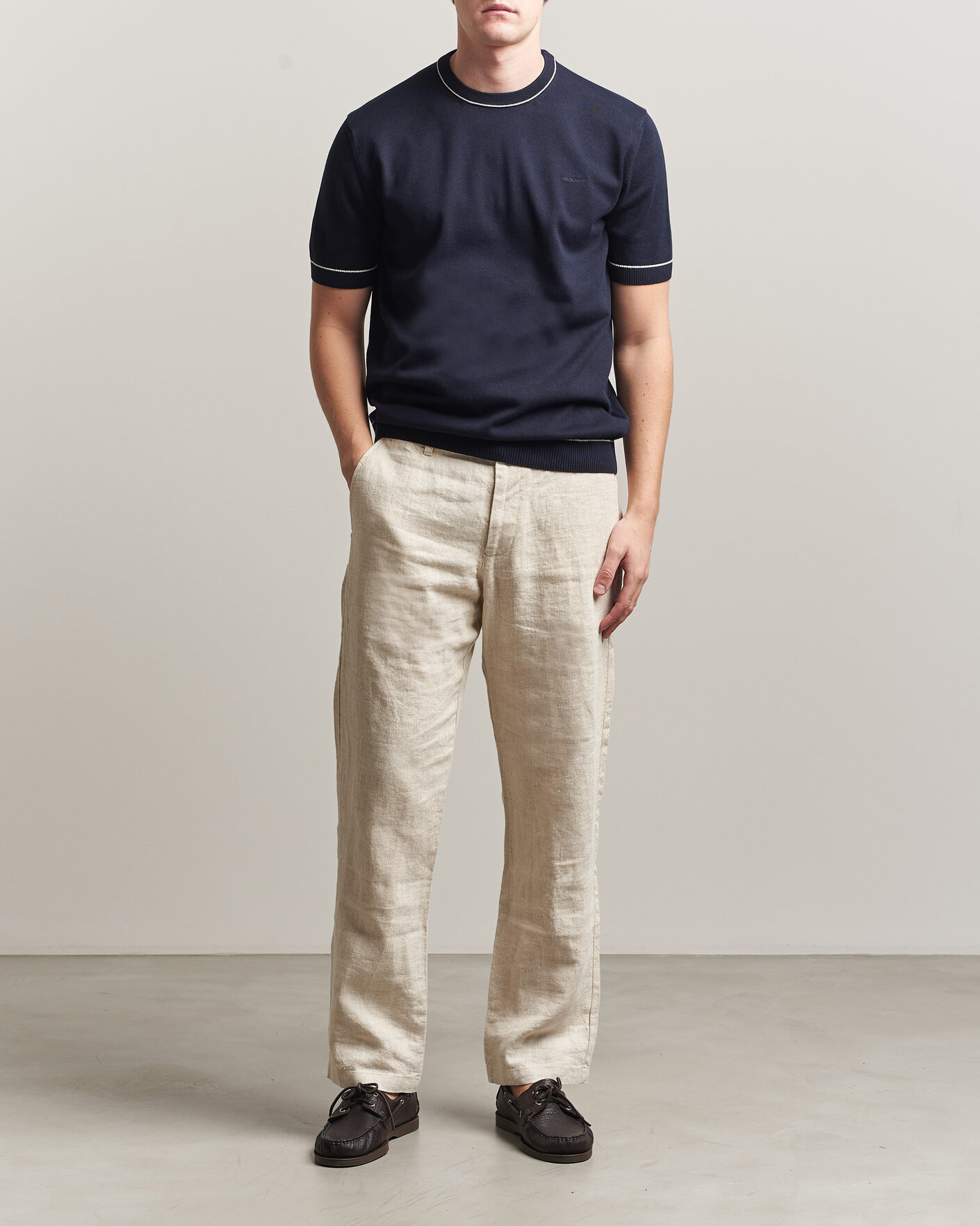 Uomini | T-shirt | GANT | Cotton/Model Knitted T-Shirt Evening Blue