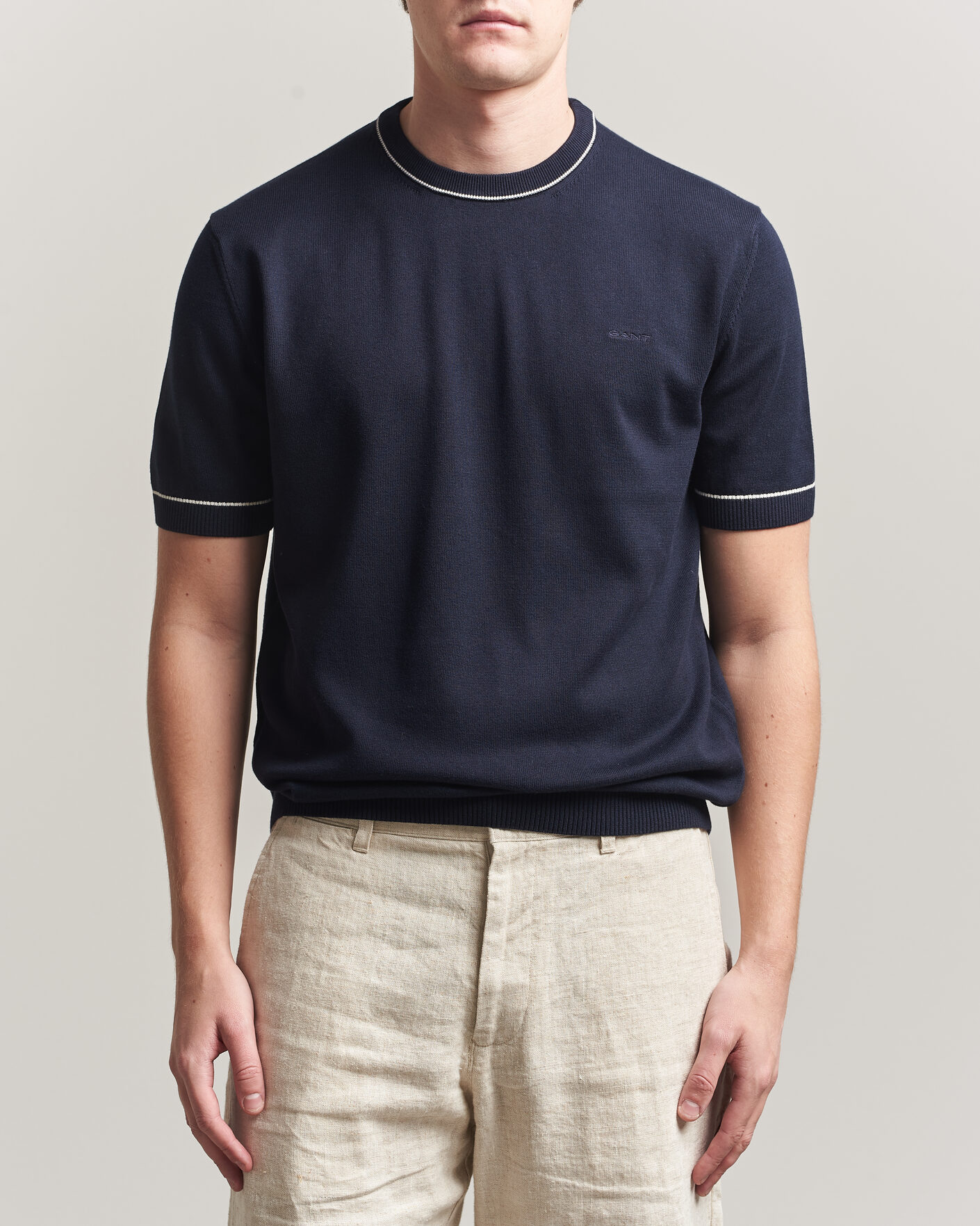 Uomini | T-shirt | GANT | Cotton/Model Knitted T-Shirt Evening Blue