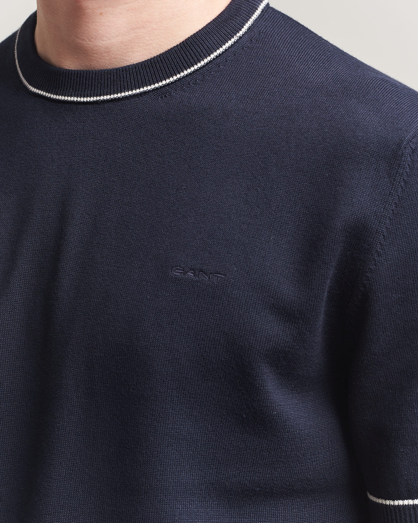 Uomini | T-shirt | GANT | Cotton/Model Knitted T-Shirt Evening Blue