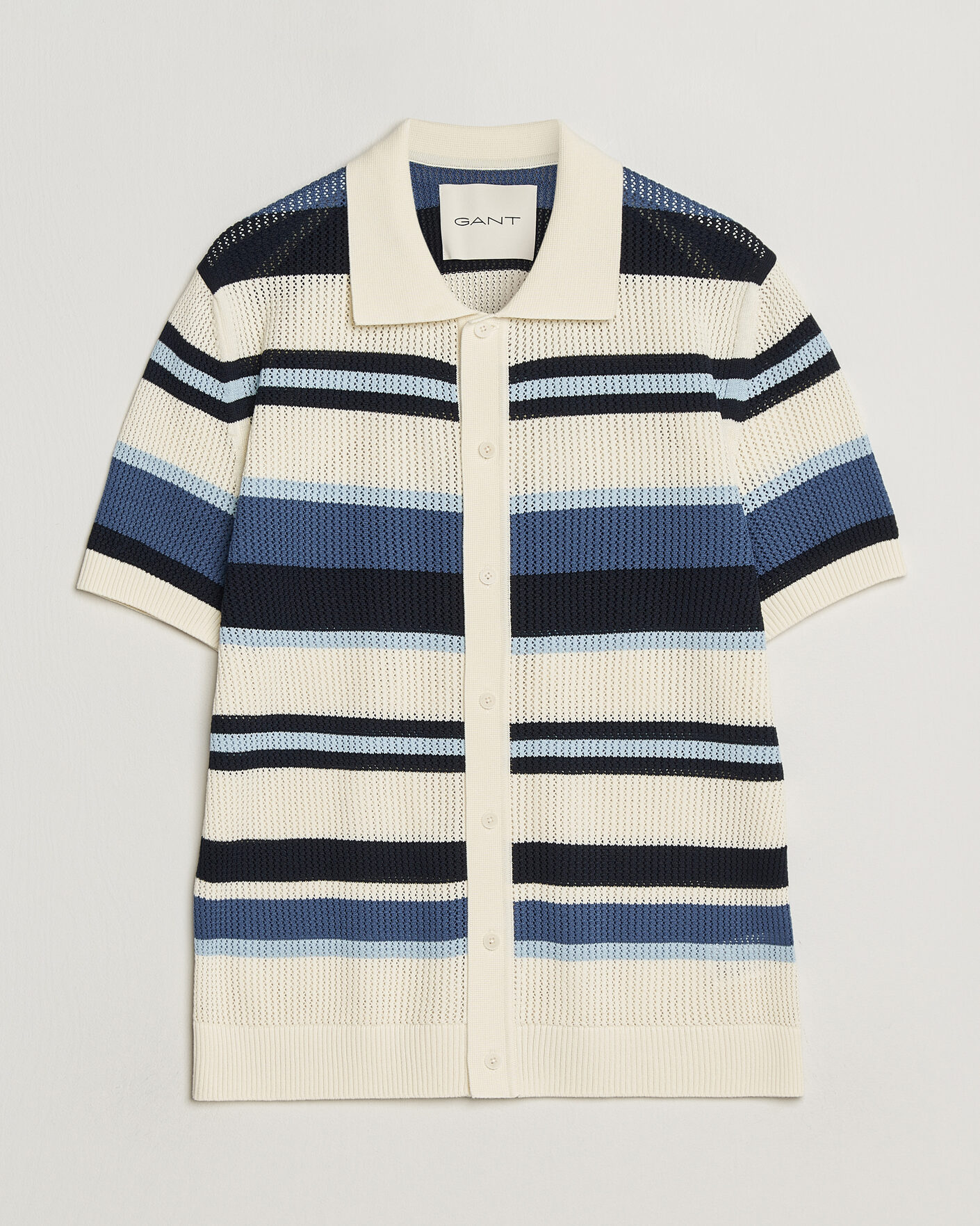 Uomini | Camicie | Gant | Striped Knitted Short Sleeve Shirt Vintage Blue