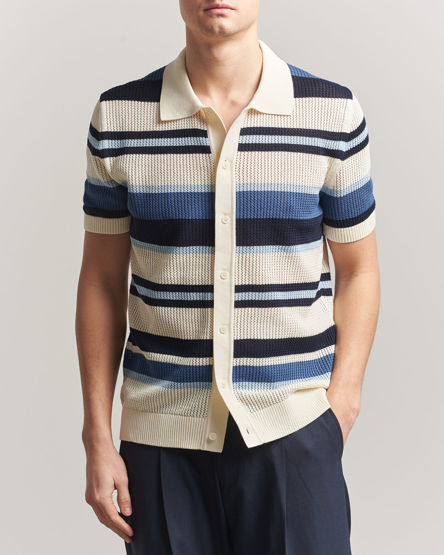Uomini | Camicie | Gant | Striped Knitted Short Sleeve Shirt Vintage Blue