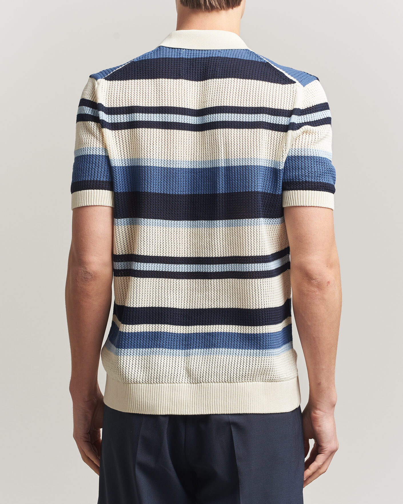 Uomini | Camicie | Gant | Striped Knitted Short Sleeve Shirt Vintage Blue