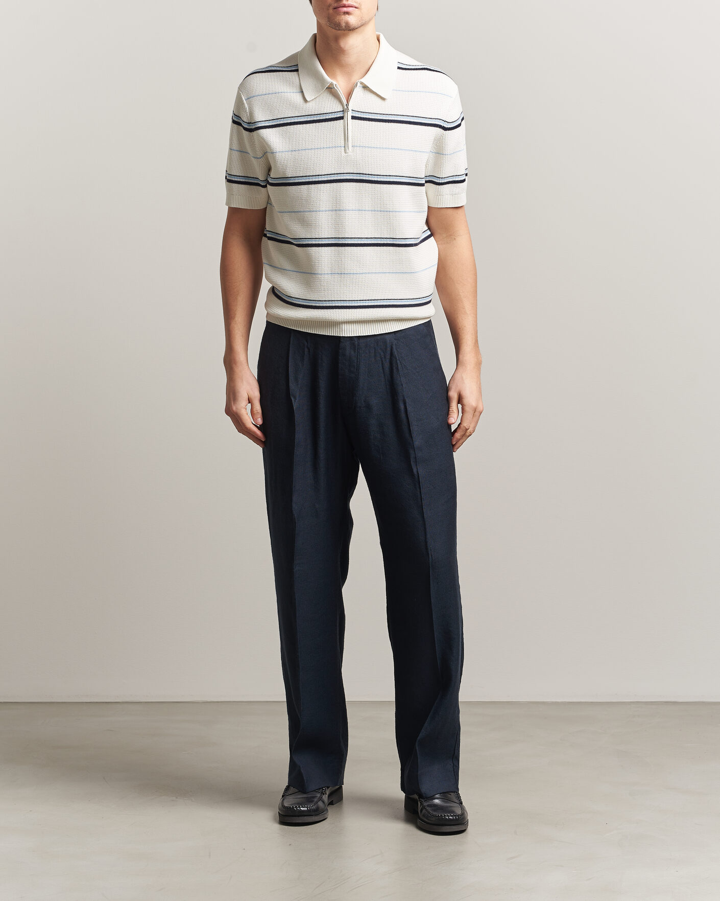 Uomini | Polo | Gant | Striped Knitted Polo Eggshell