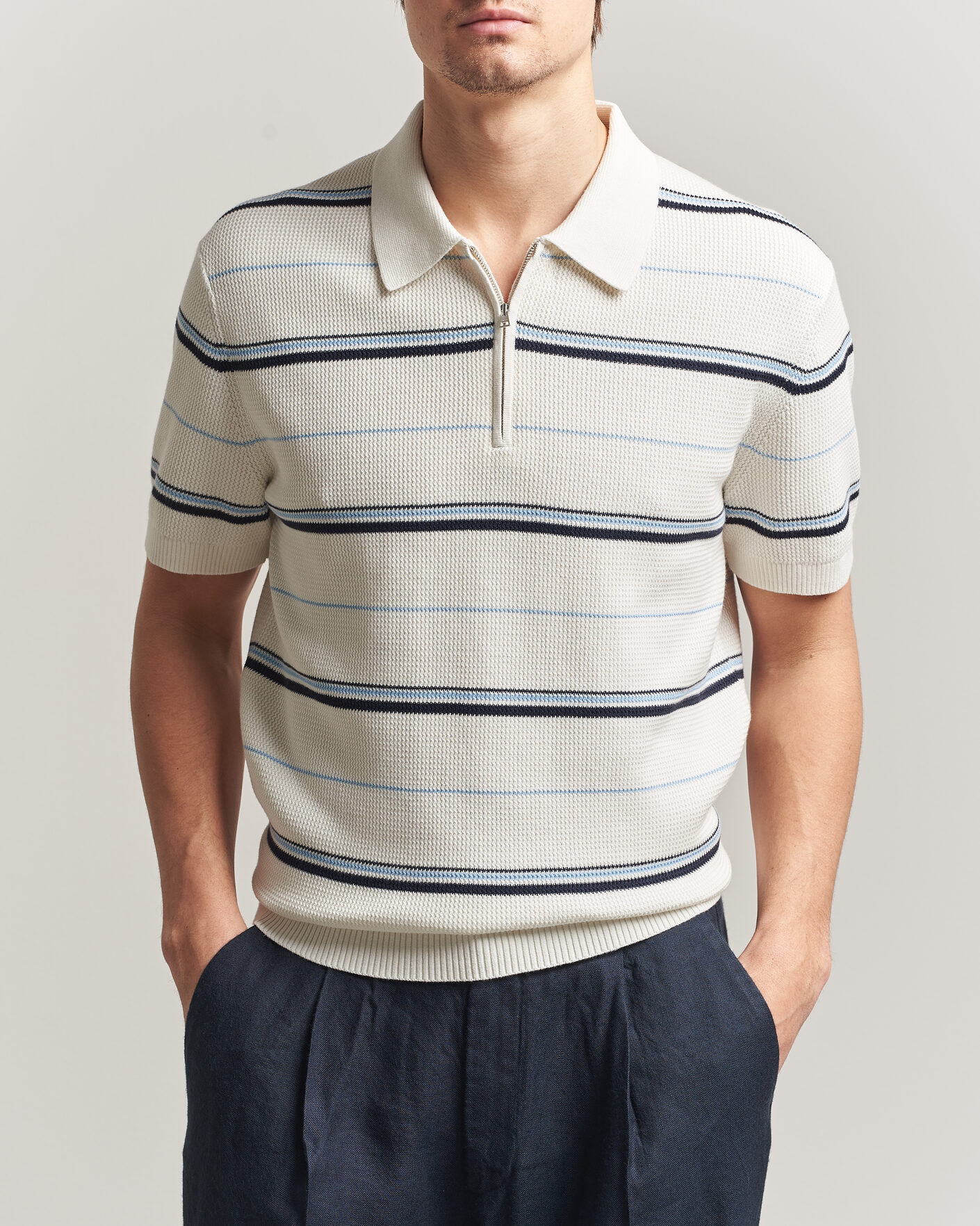 Uomini | Polo | Gant | Striped Knitted Polo Eggshell