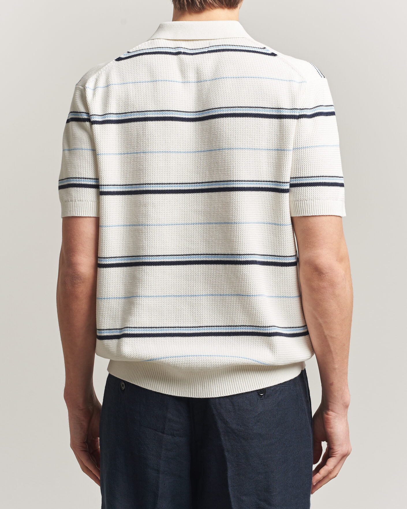 Uomini | Polo | Gant | Striped Knitted Polo Eggshell